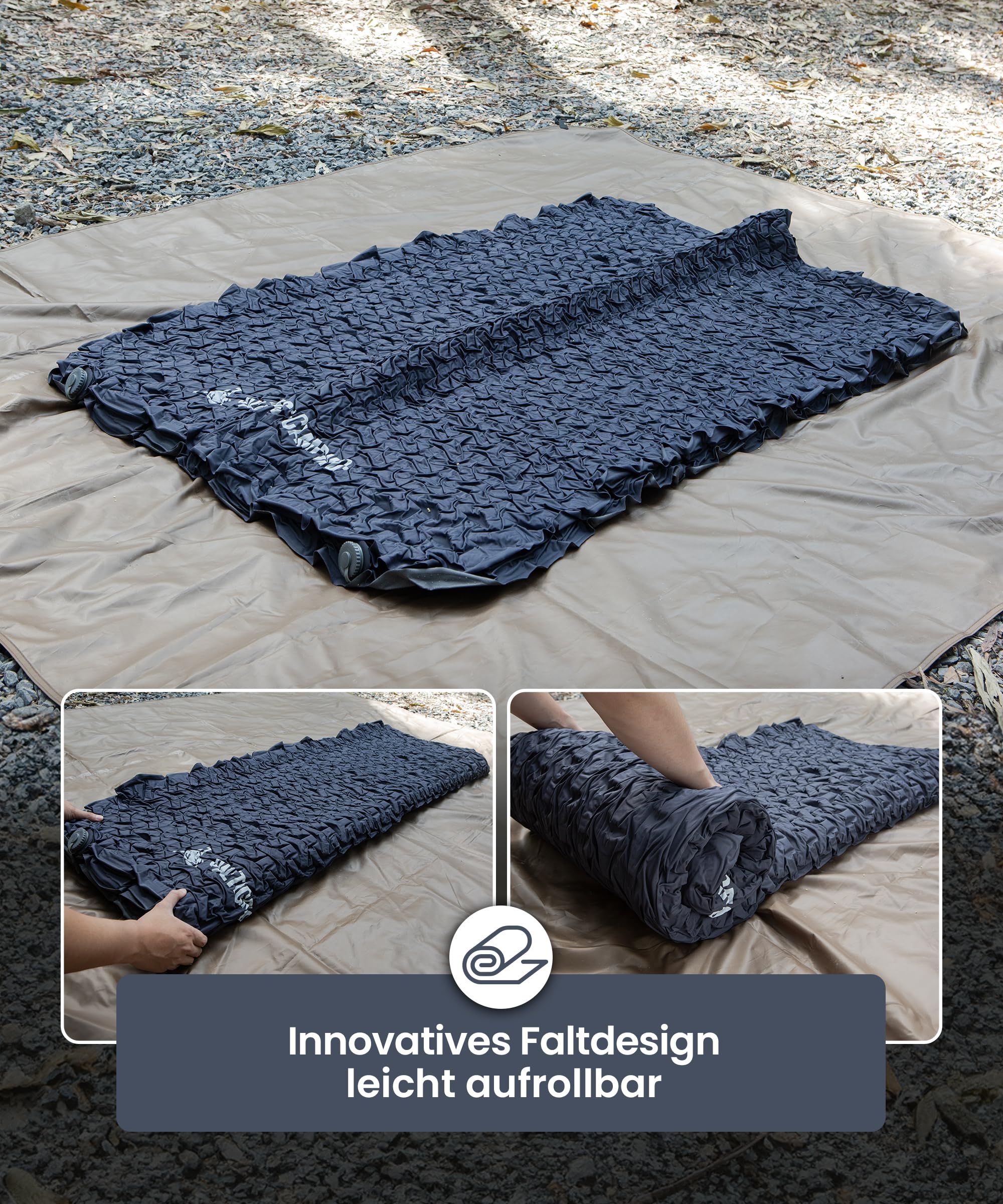 OneTigris DYNISLAND Luftmatratze selbstaufblasend mit hohem R-Wert, Luftbett 2 Personen, Gästebett aufblasbar Matratze mit Luftpumpensack, für Camping, Reise und Outdoor (132 × 201 cm)
