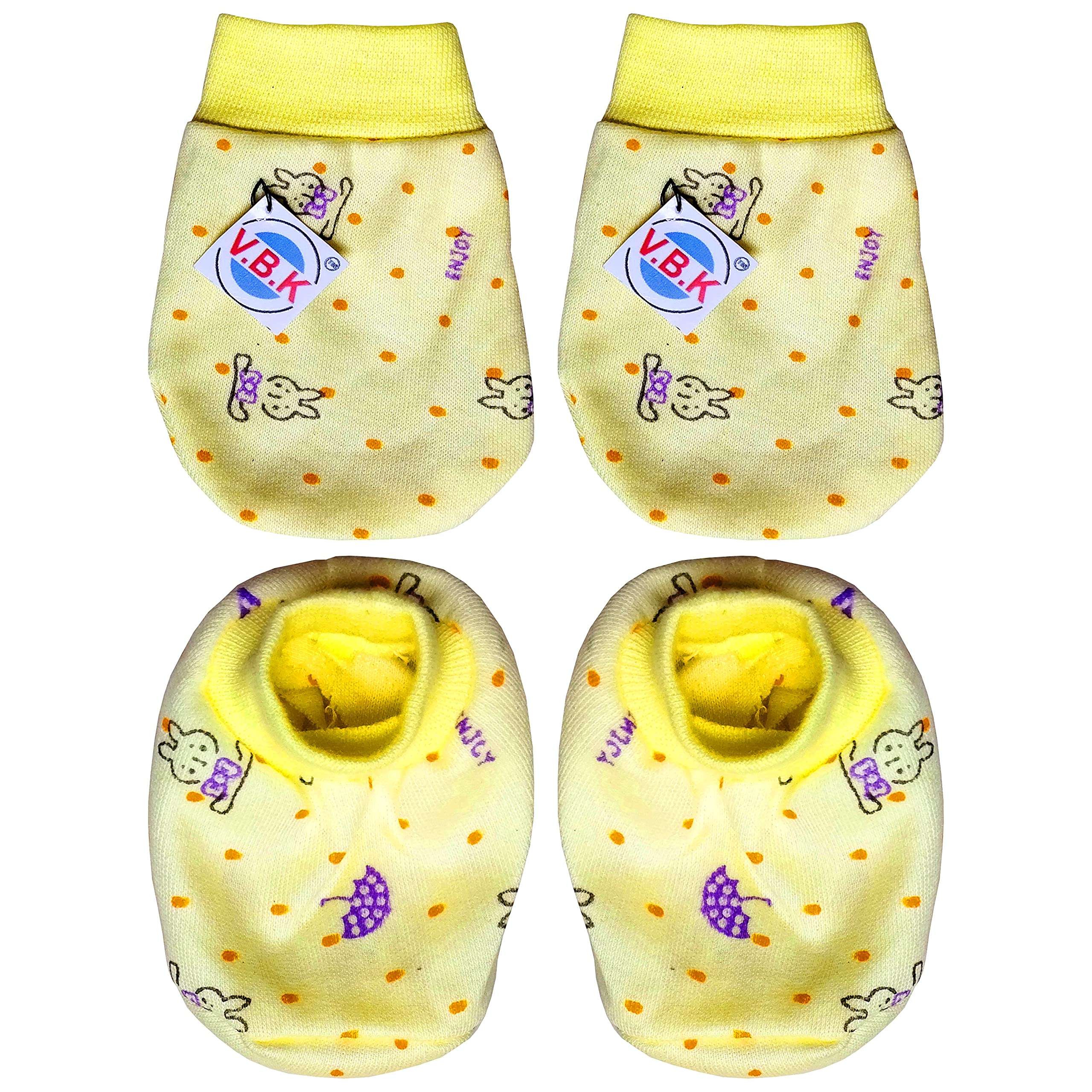 V.B.K® Baby Boy and Baby Girl Mittens and Booties Combo Set/Gift Set, 4 Pair Of Hand Mittens and 4 Pair Of Leg Booties (Socks), 0 to 4 Months, Pure Hosiery Soft Fabric 3