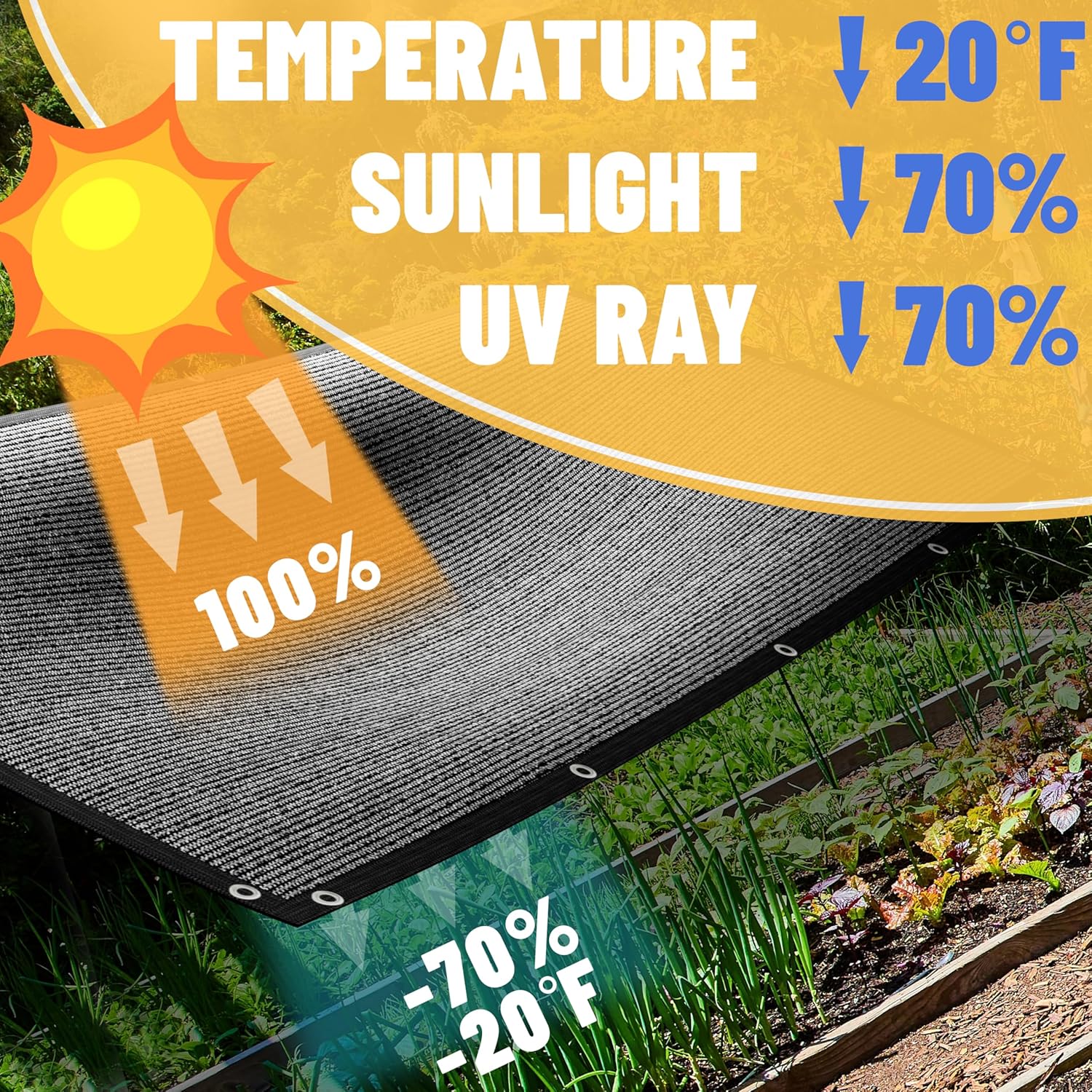 ShadeMart 70% Shade Cloth for Plant, Black 8FT x 16FT Outdoor Shade Tarp, Shade Cover with Upgrade Grommets and Zip Ties, Sunblock Net for Garden Greenhouse Carport Chicken Coop, Custom Size