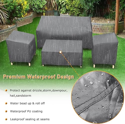 Miniatura 6 de STARTWO - Funda impermeable para muebles de exterior, juego de 4 piezas, resistente 500D para muebles de patio, para sillas, sofá, mesa, café, gris