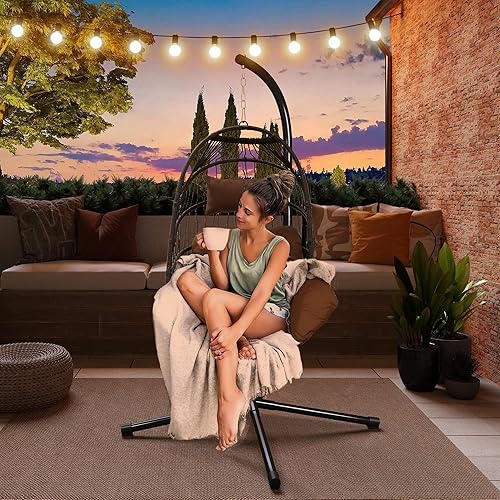Miniatura 2 de YITAHOME Silla colgante de huevo para exteriores hamaca de mimbre para interiores con soporte de acero cojín resistente a los rayos UV 350 libras