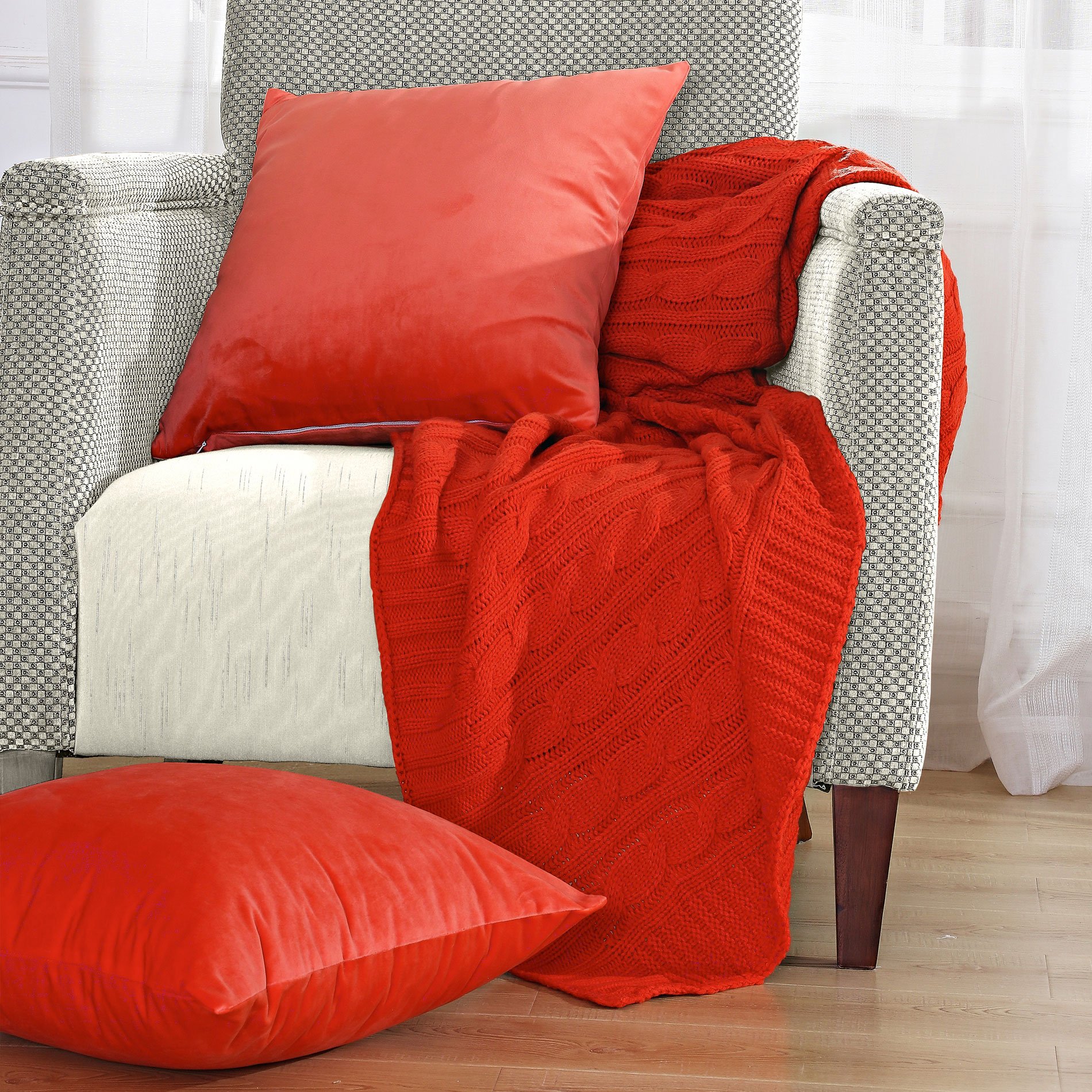 Home Soft Things BOON Super Eighteen Cable Throw with 2 Pillow Shells Combo Set, Fiesta