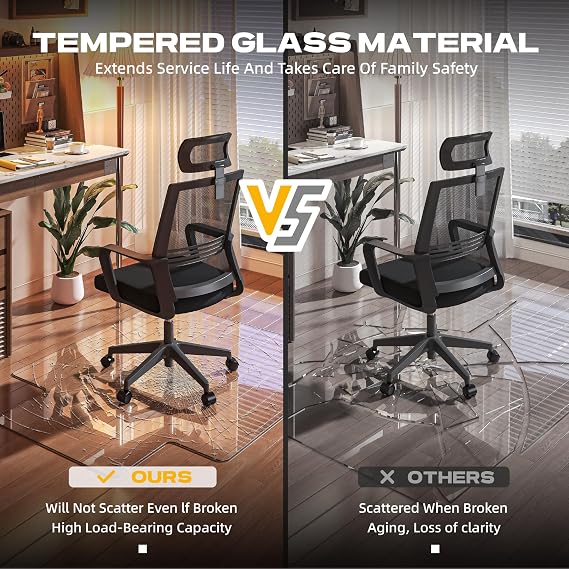 [Tempered Glass] 55x48 Irregular Glass Chair Mat with Polished Edge Clear Office Chair Mat, Glides Smoothly, Suitable for Carpet or Hardwood Floors