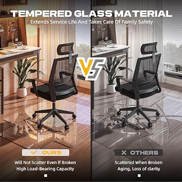 [Tempered Glass] 55x48 Irregular Glass Chair Mat with Polished Edge Clear Office Chair Mat, Glides Smoothly, Suitable for Carpet or Hardwood Floors