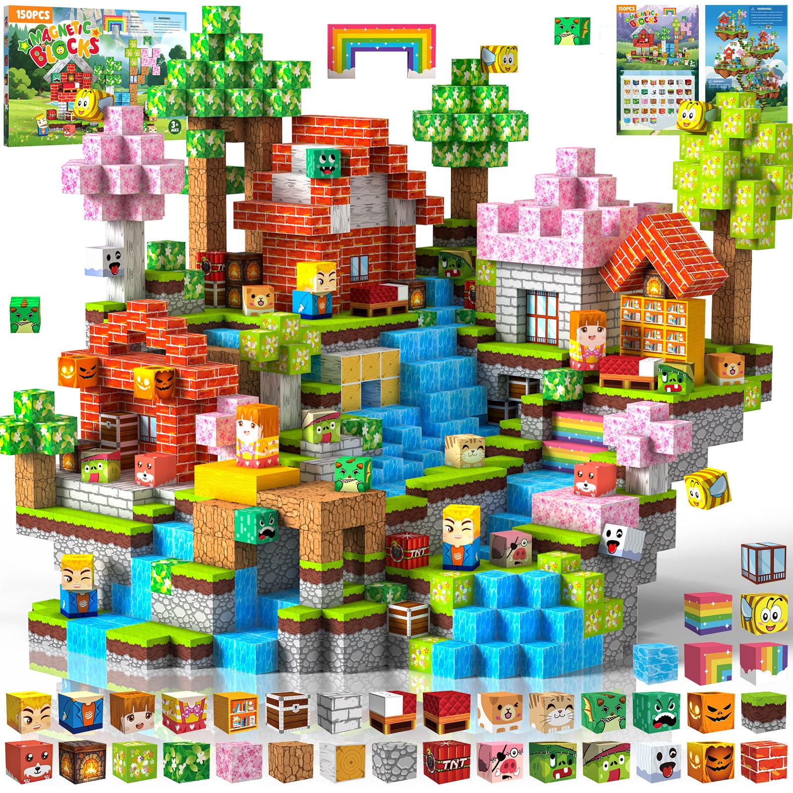 Crifeton Costruzioni Magnetiche per Bambini 150 PCS 2CM 3+ Giochi Cubi Magnetici, Blocks Giocattoli Montessori a Partire da 3 4 5 6 7 8 9 10 11 12 Anni Regali di Compleanno per Ragazzi