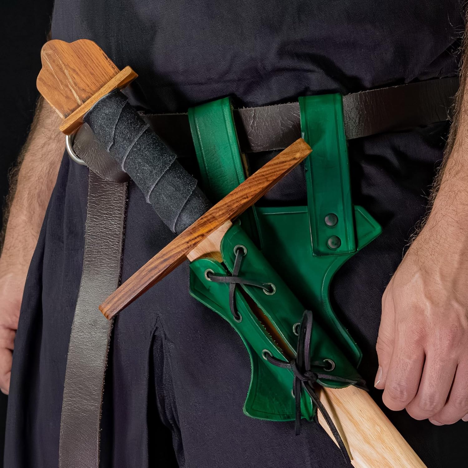 Armory Replicas™ - Genuine Bovine Leather Hawk Wood Sword Frog - Medieval Inspired Adjustable LARP Sabre Rapier Sword Weapon Frog Holster Holder Accessory