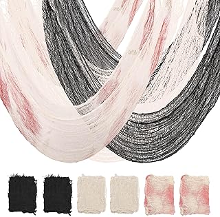 6 Pack Halloween Creepy Cloth (2 Black+2 White+2 Red) 30x72 Inch - Halloween Gauze Fabric Cheesecloth for Indoor Outdoor, Haunted House Party Decorations