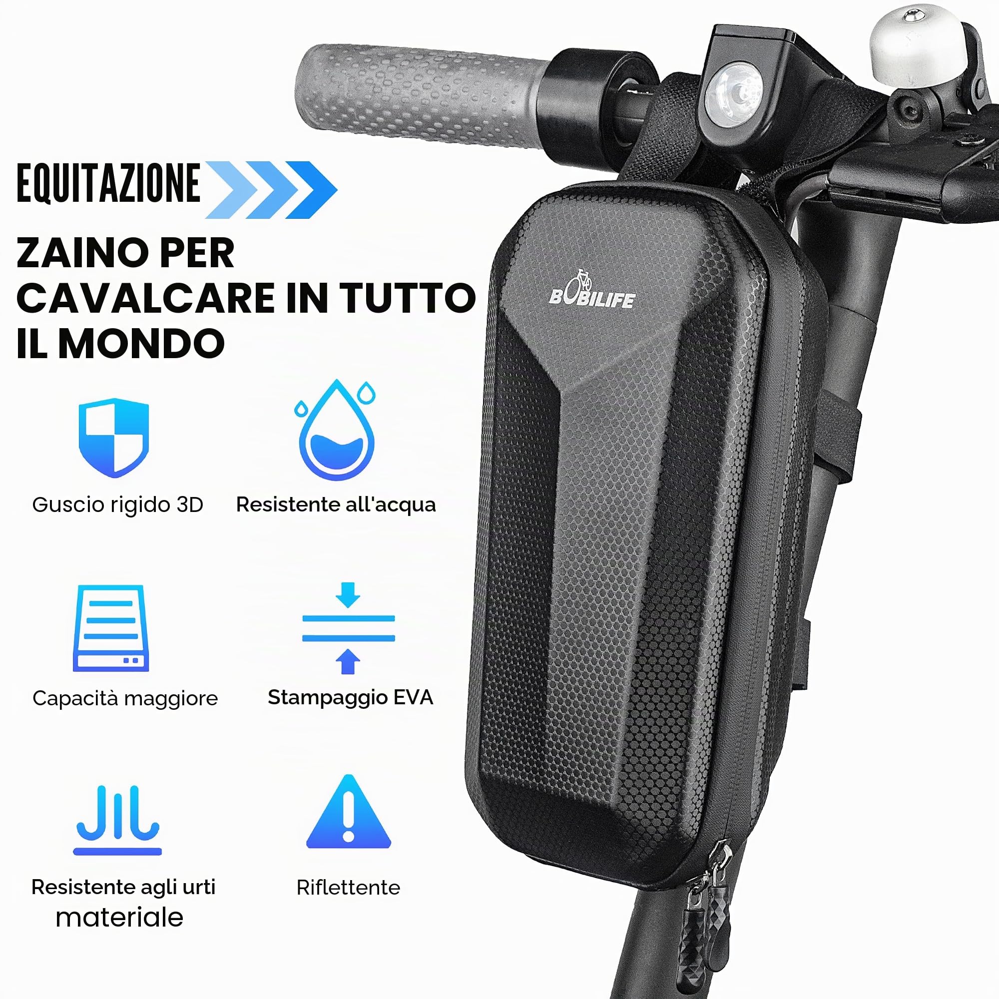 Borsa impermeabile per manubrio della bicicletta, in EVA, borsa portaoggetti per monopattino, borsa da manubrio rigida in EVA