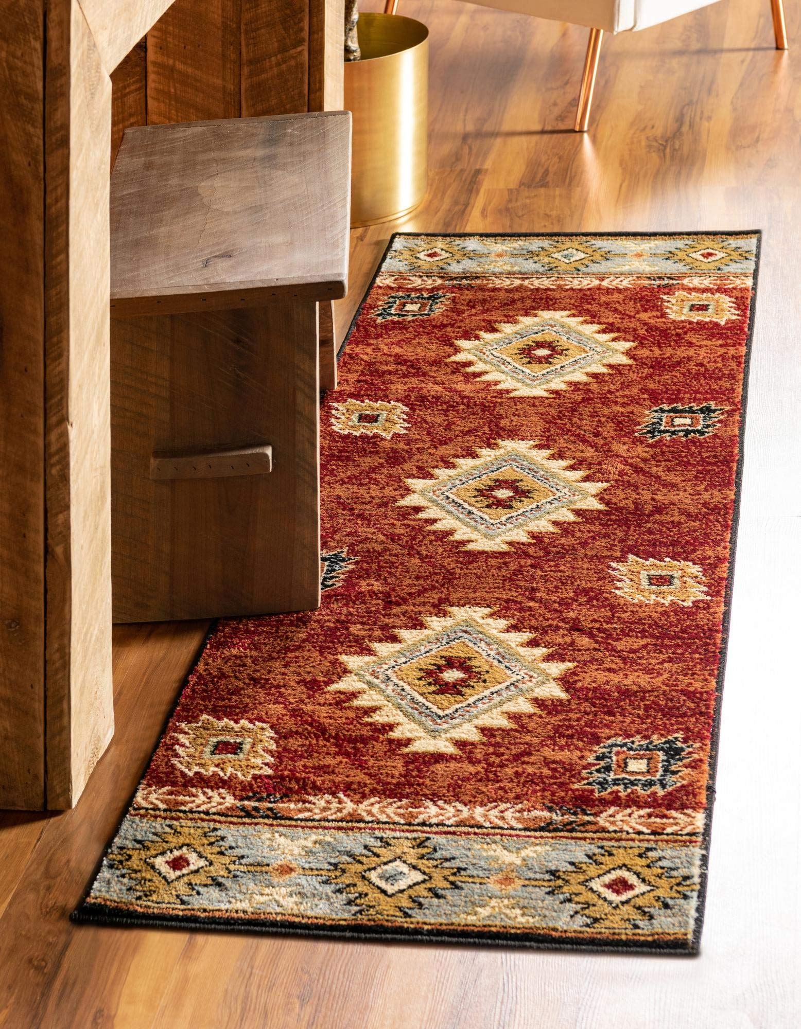 Rugs.com Pioneer Collection Rug – 10 Ft Runner Red Medium-Pile Rug Perfect for Hallways, Entryways