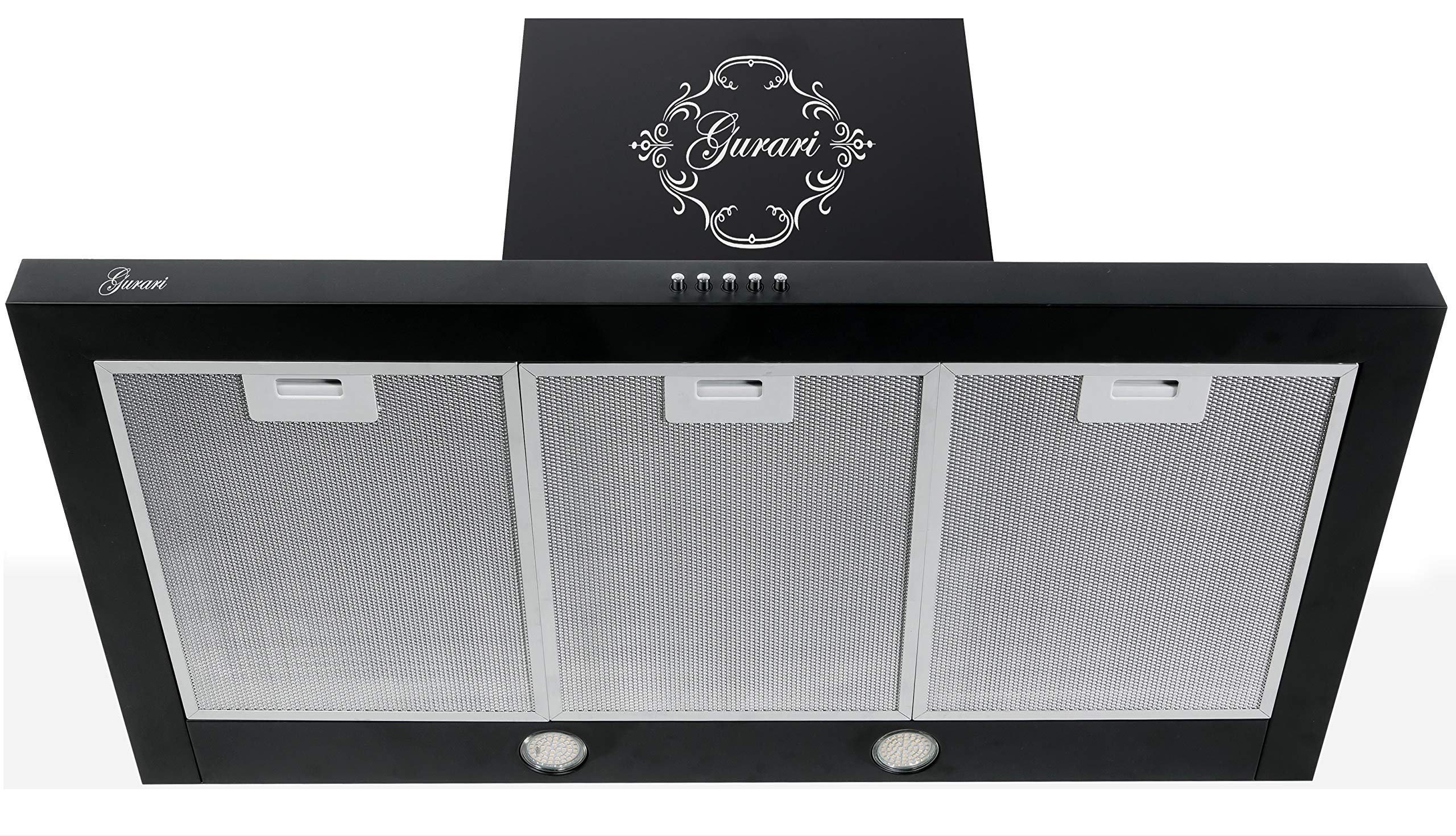Gurari 461 BL Hotte aspirante murale 90 cm •1000m³/h•Hotte murale Luxe • 3 vitesses •LED •Noir •Recirculation possible