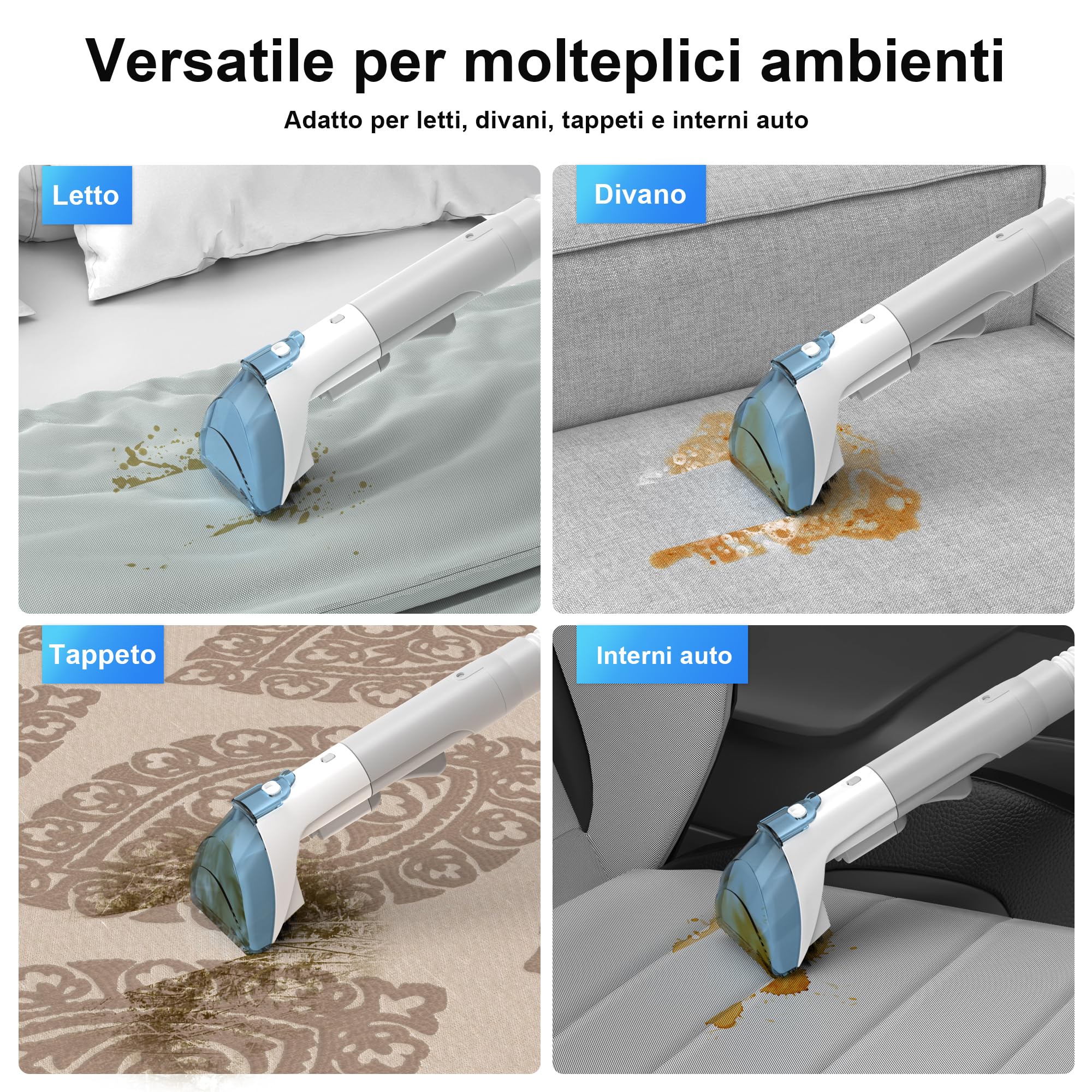 Rivenara Lavatappeti Aspirapolvere Tessuti Divani- 450 W Lava Tappezzeria Asciuga e Aspira Acqua Pulitore a Vapore per Divano Tappeti Moquette Tappezzeria Scale e Auto Pulisci Lavadivani