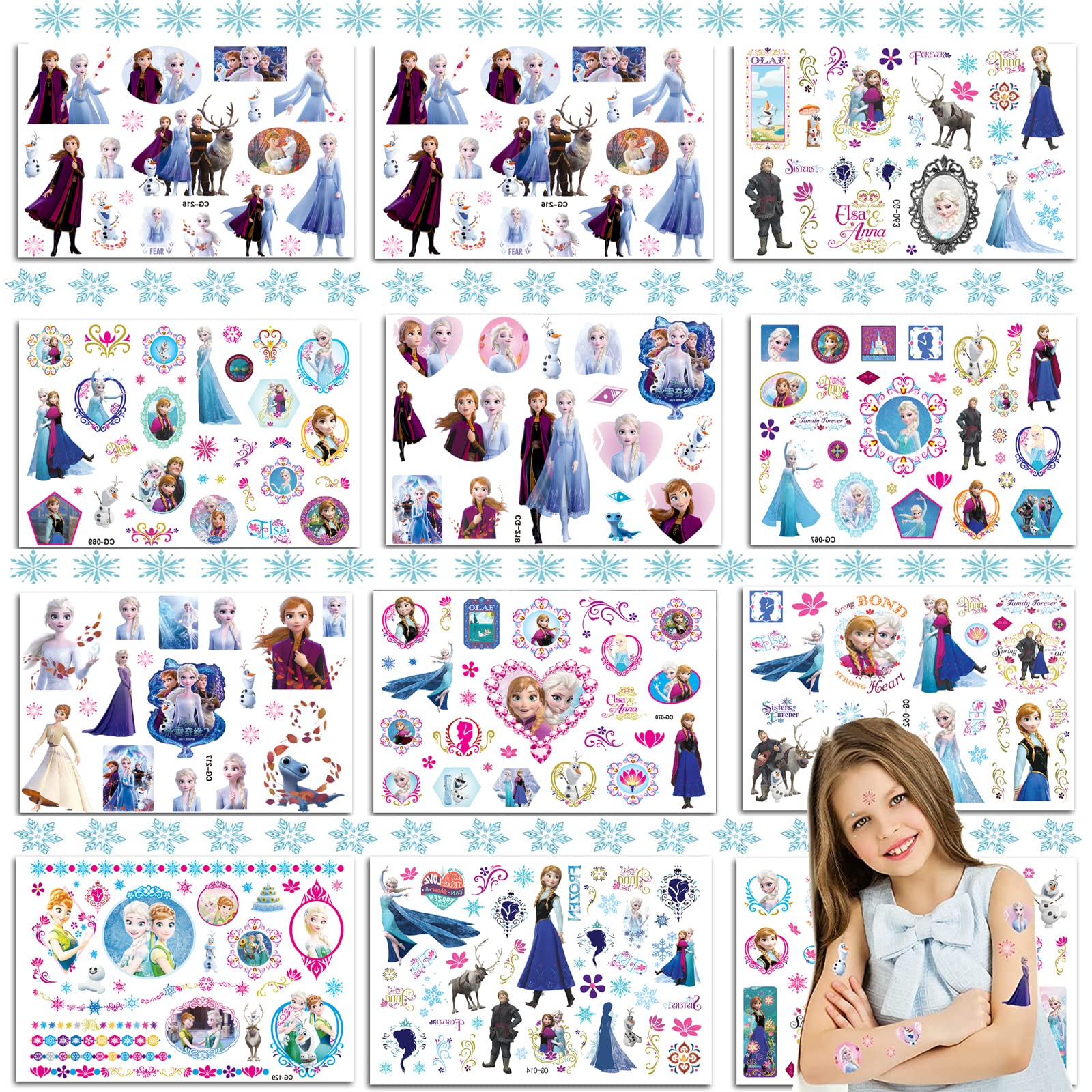 Tatouages Temporaires Elsa Et Anna Guidre - 12PCS - Imperméables Et Sécuritaires Pour Enfants