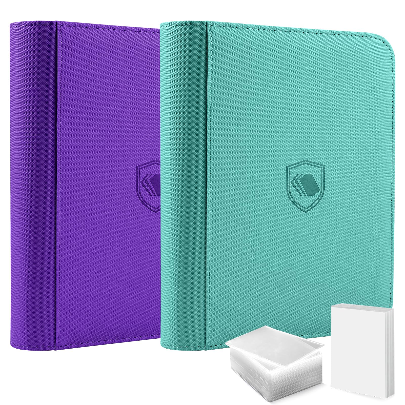 Top Loader Binder 2 Pack, Holds 720 Toploader, 108 Toploaders and 150 Card Sleeves INCLUDED, 9 Pocket Toploader Binder for 3" x 4" Rigid Toploaders, Card Binder for TCG, Sport Cards (Purple and Teal)