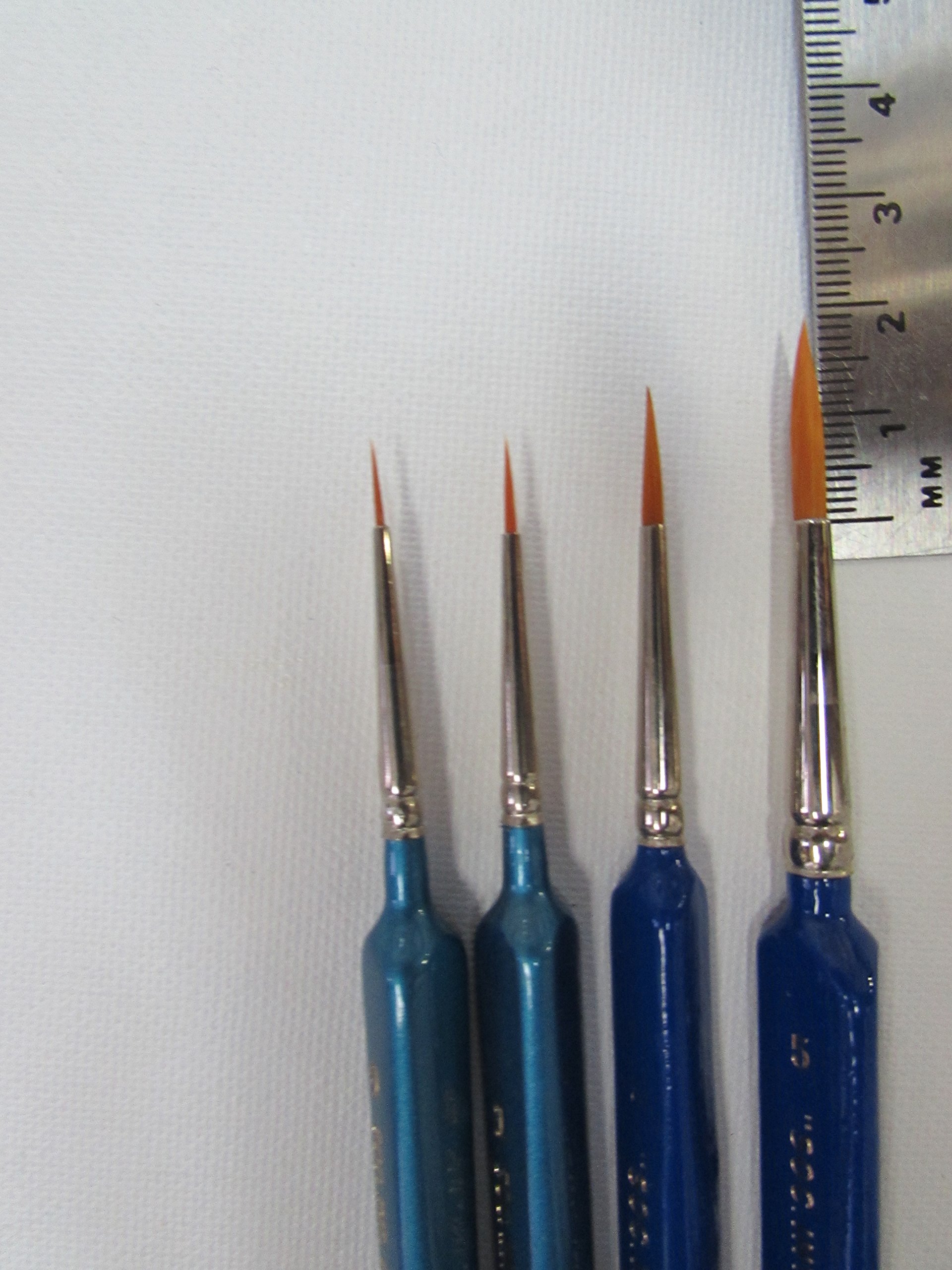 Set of 4pcs Artist Synthetic Golden Sable Round Detail Brushes Triangular Handle #0-1-3-5