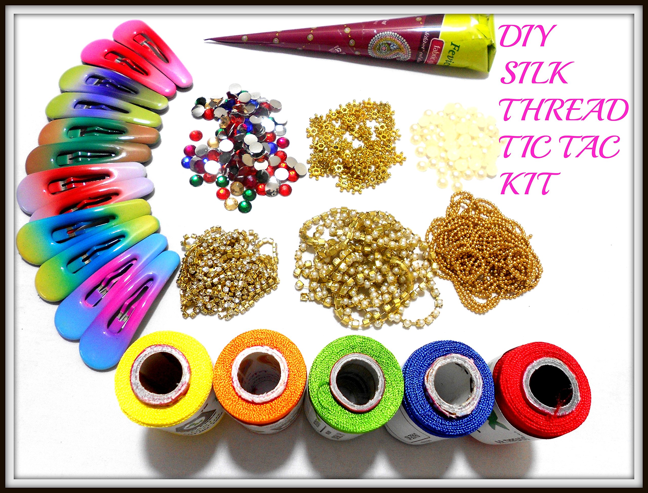 AM Silk Thread Tic Tac Hair pins DIY kit with Multiple Accessories & Decoration Materials