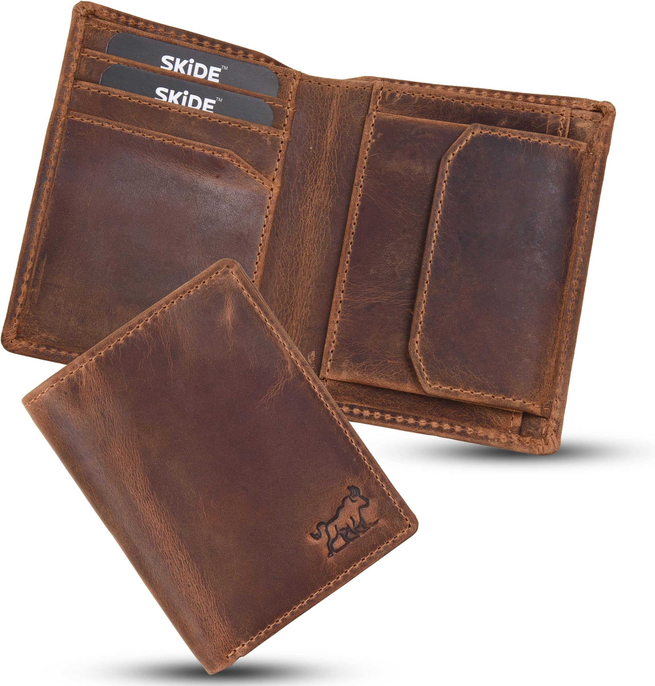 SKiDEDawn Hunter Slim Leather Wallet for Men's | Small Wallet for Men's | Minimalist Wallet & Thin Wallet | RFID Protected Wallets for Men's (RBXW12HTN), Brown