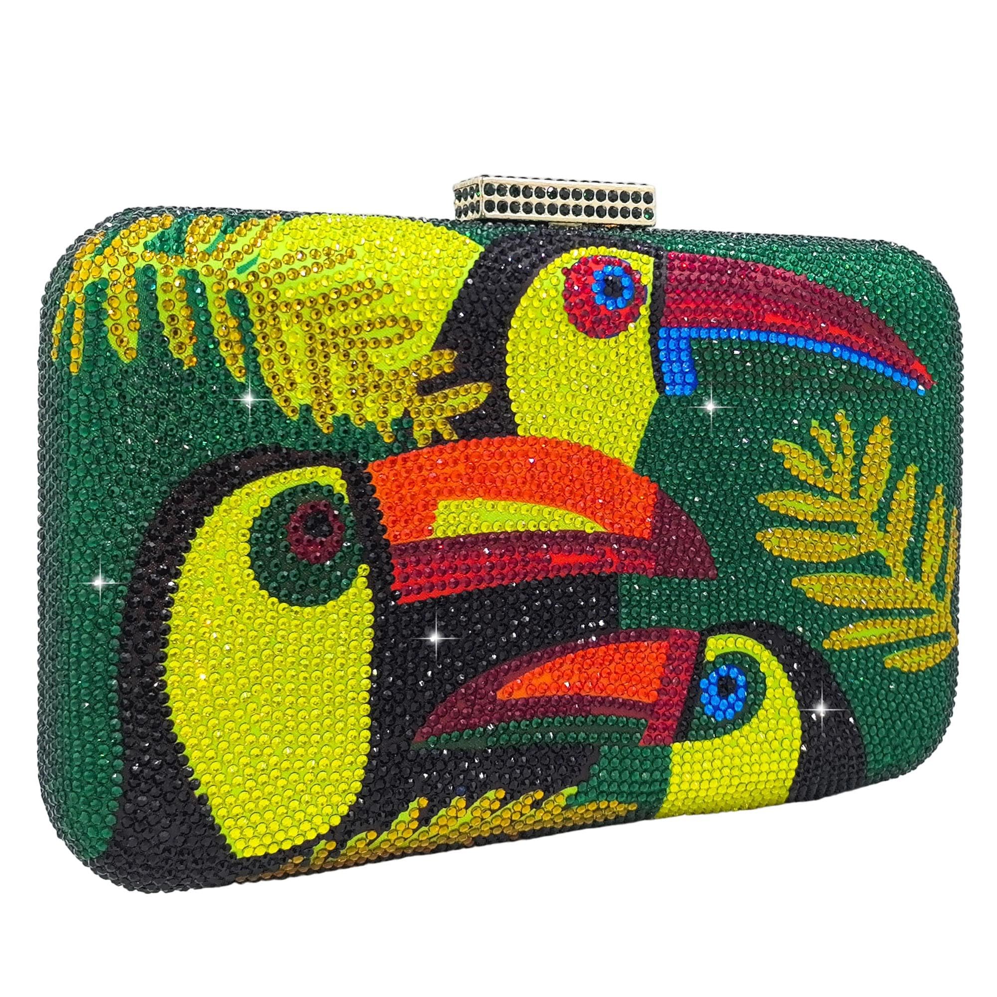 Boutique De FGG Mini Toucan Bird Crystal Clutch Purses for Women,Evening Minaudiere Handbags,Party Rhinestone Clutch Bag