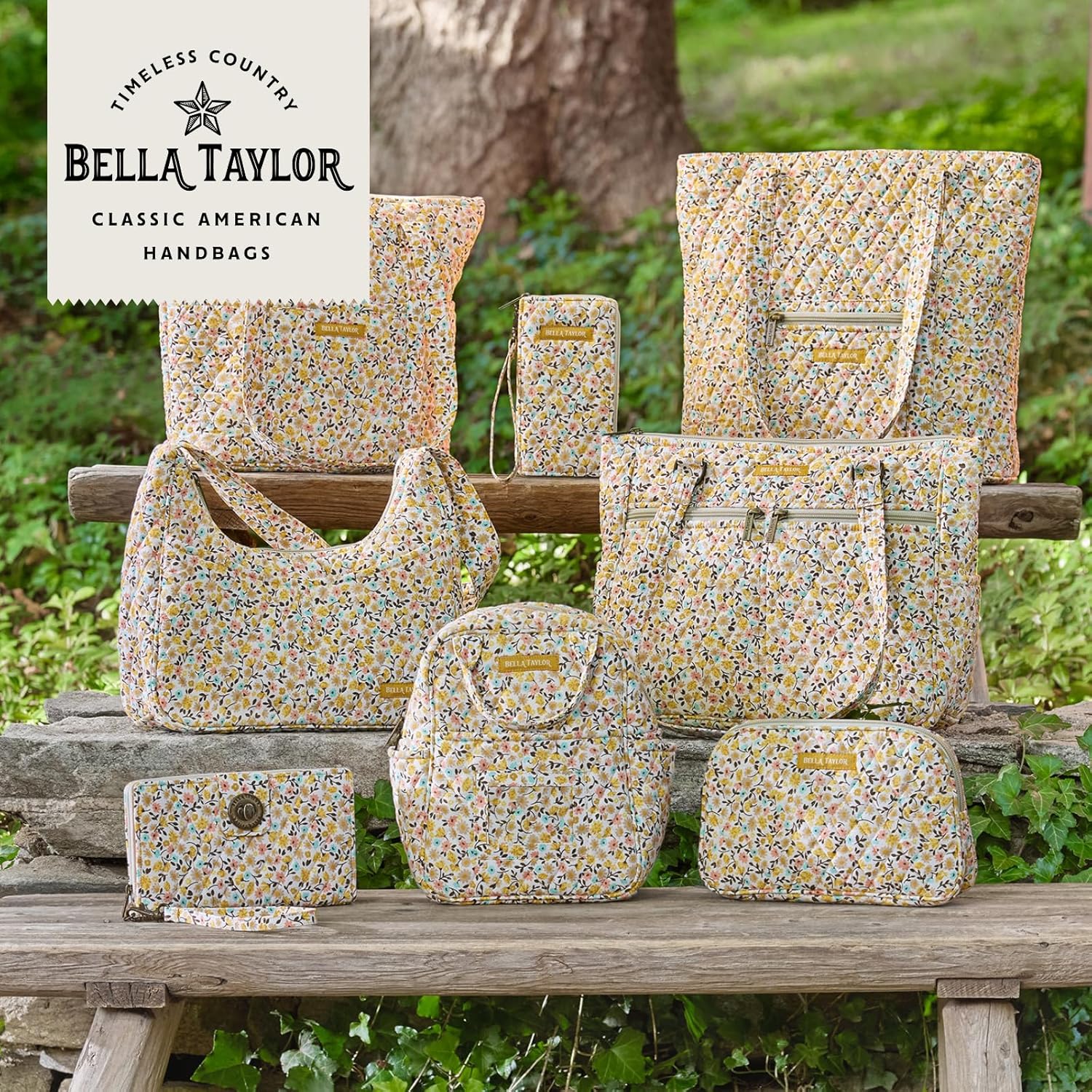 Bella Taylor Quilted Cotton Lunch Tote for Women, Foodsafe with Easy Clean PEVA Liner, Prairie Meadow