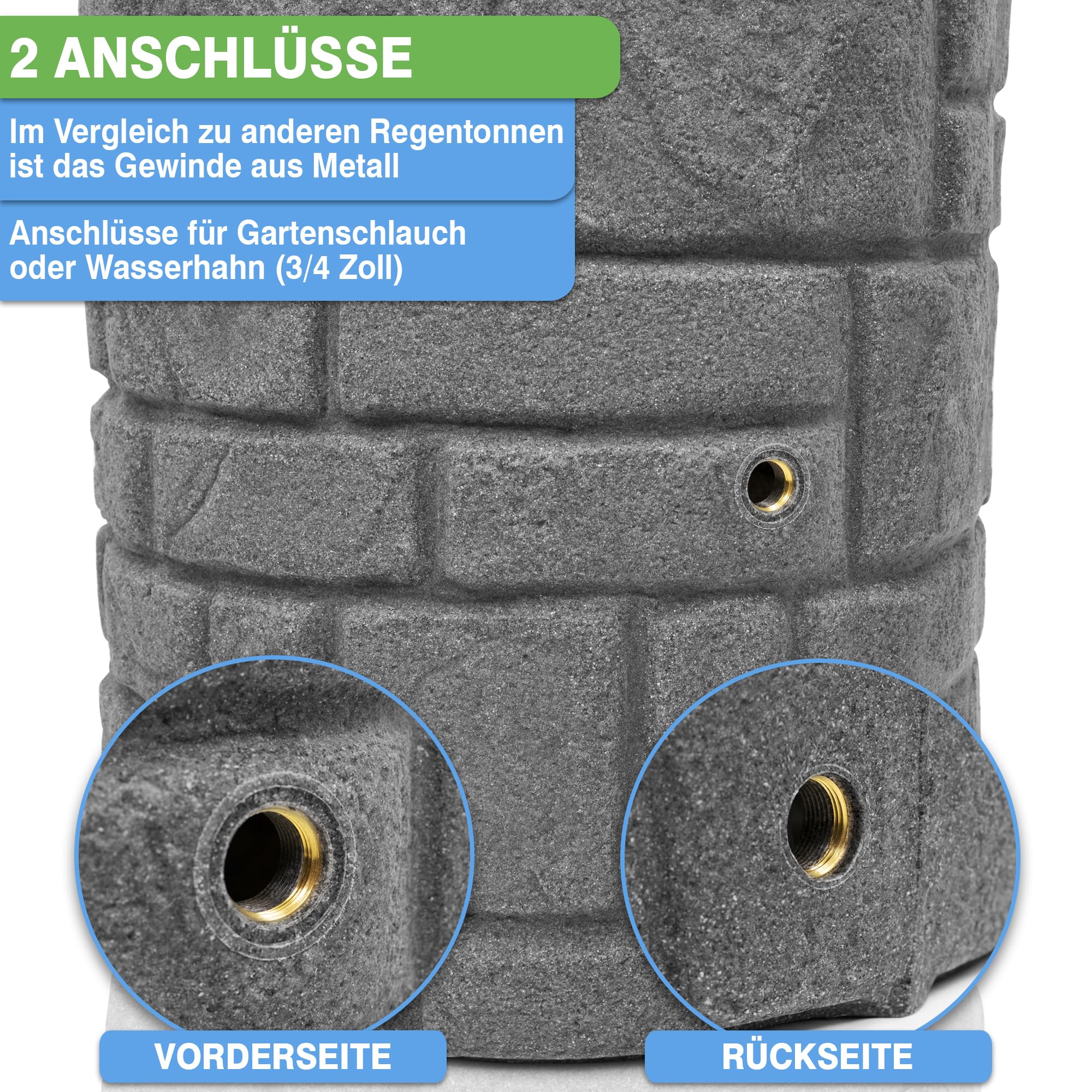 YourCasa Recuperateur D Eau De Pluie 300 Litres [StoneRain] Avec Filetage Métallique Et