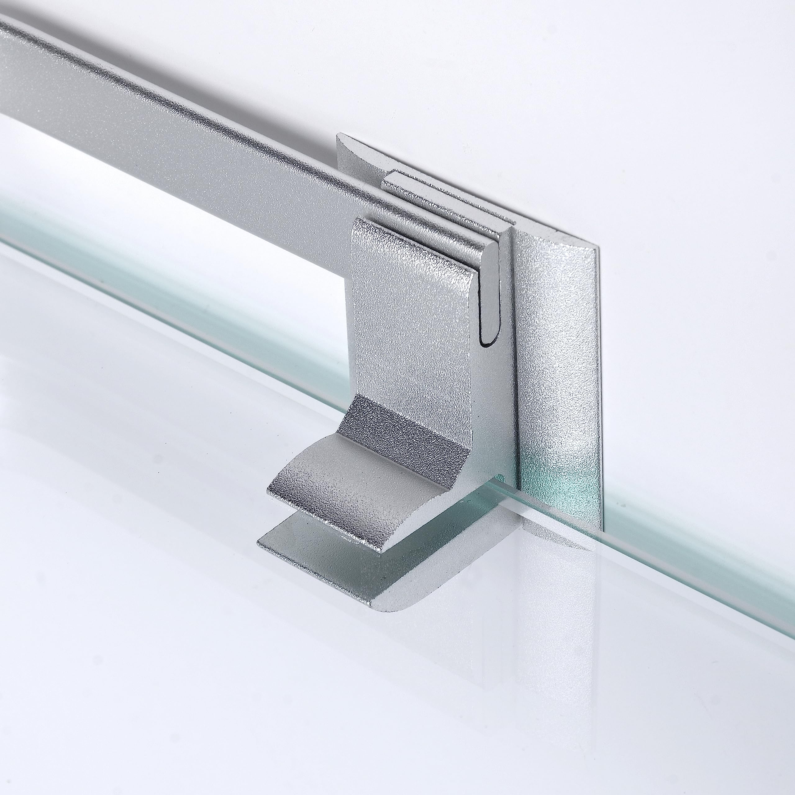 Mensola rettangolare in vetro temperato da 8 mm, 380 mm x 120 mm (circa 38 x 12,7 cm) con binario in alluminio e staffe da parete, bagno, camera da letto, cucina, ufficio