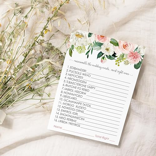 Miniatura 6 de Juegos de despedida de soltera con diseño floral elegante  25 cartas  Juego de palabras de boda  Actividad divertida de adivinanzas para invitados