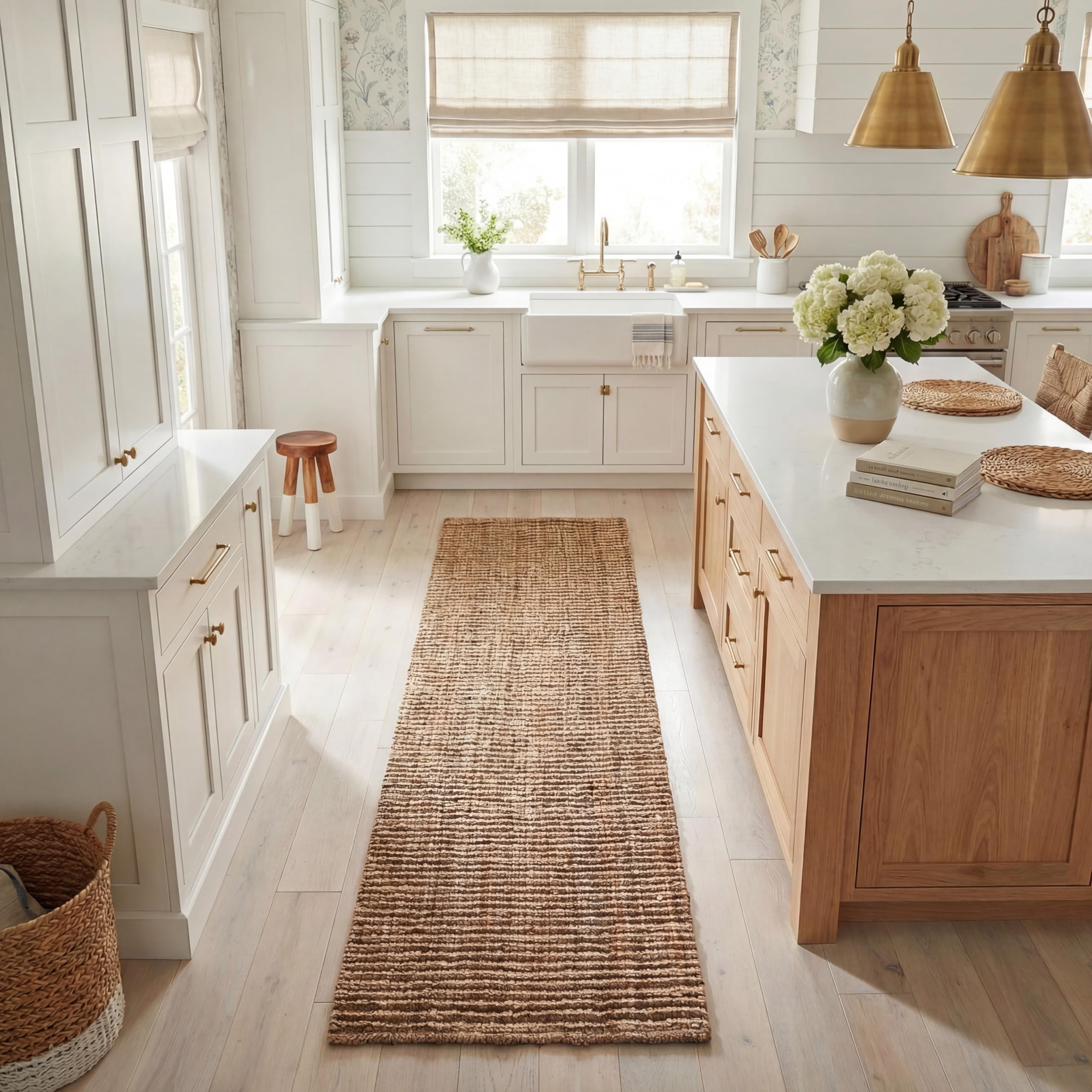 SAFAVIEH Natural Fiber Collection Runner Rug - 2'6" x 8', Natural Brown, Handmade Jute, Farmhouse Style, Chunky Textured Thick Pile (NF447A)