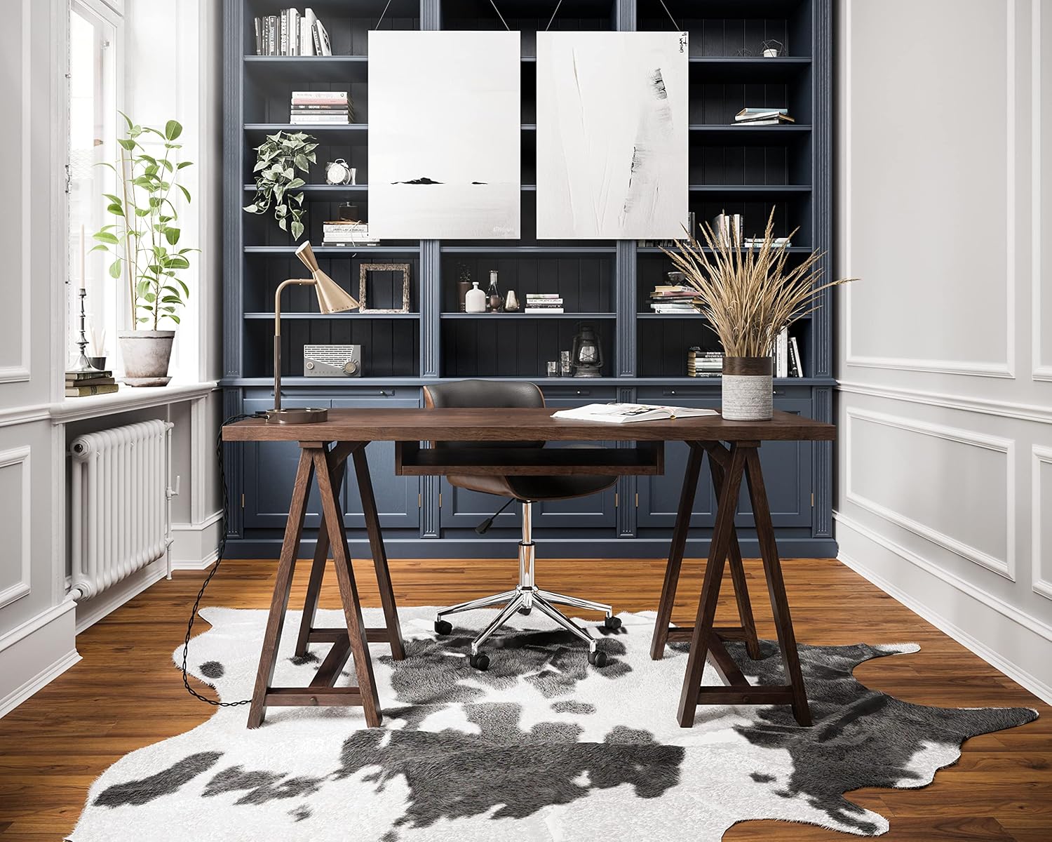 SIMPLIHOME Sawhorse Desk - 60 Inch Wide Solid Wood Writing Desk in Dark Chestnut Brown, Modern Industrial Home Office Computer Table for Workspace with Sawhorse Base and Integrated Keyboard Tray
