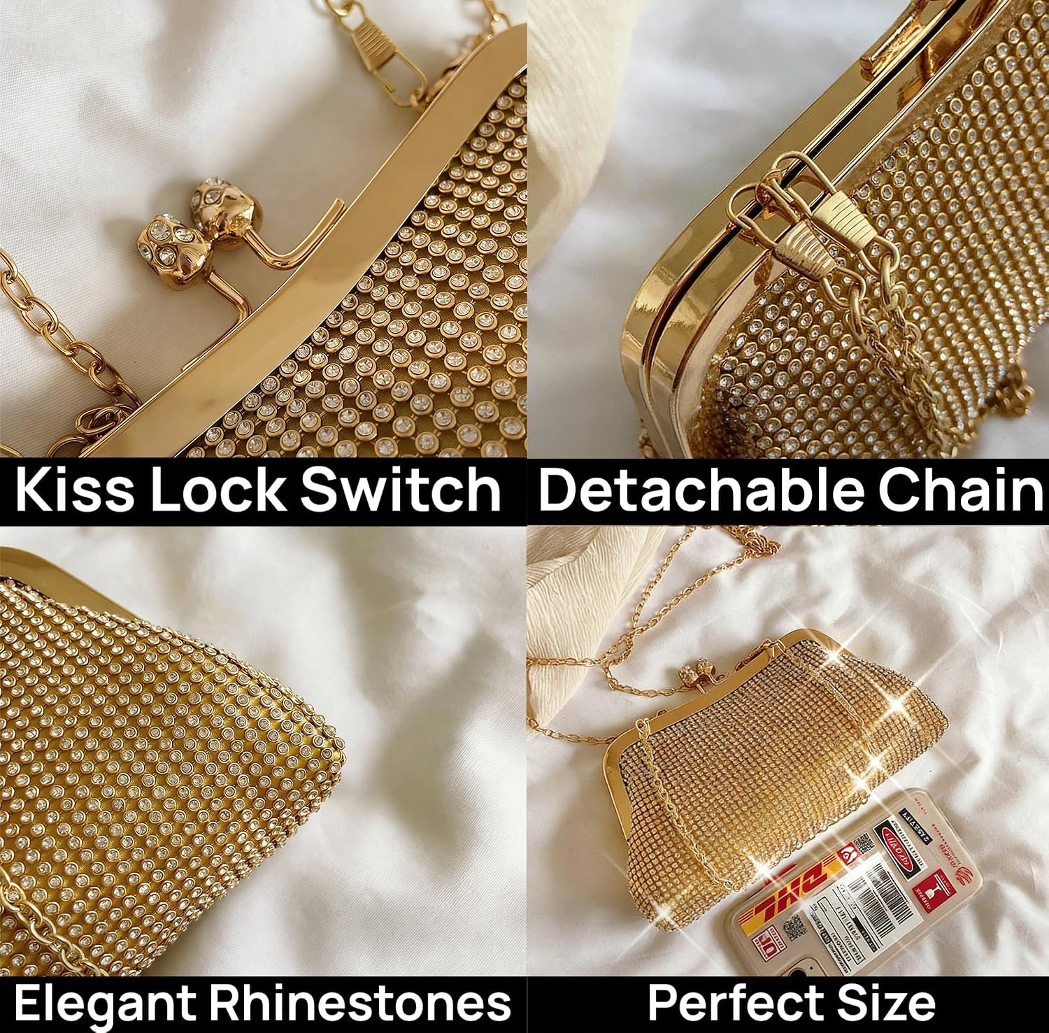 2026 Sparkly Rhinestones Clutch Purse For Women Elegant Diamond Kiss Lock Gem Evening Bag For Wedding Party