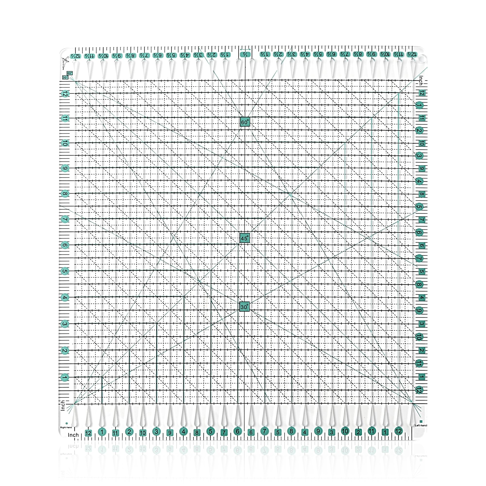 Acrylic Quilting Ruler 12.5" x 12.5" - Slotted Non-Slip Ruler for Quilting, Sewing, Patchwork & Crafts - Clear Grid Lines for Precision Patterns