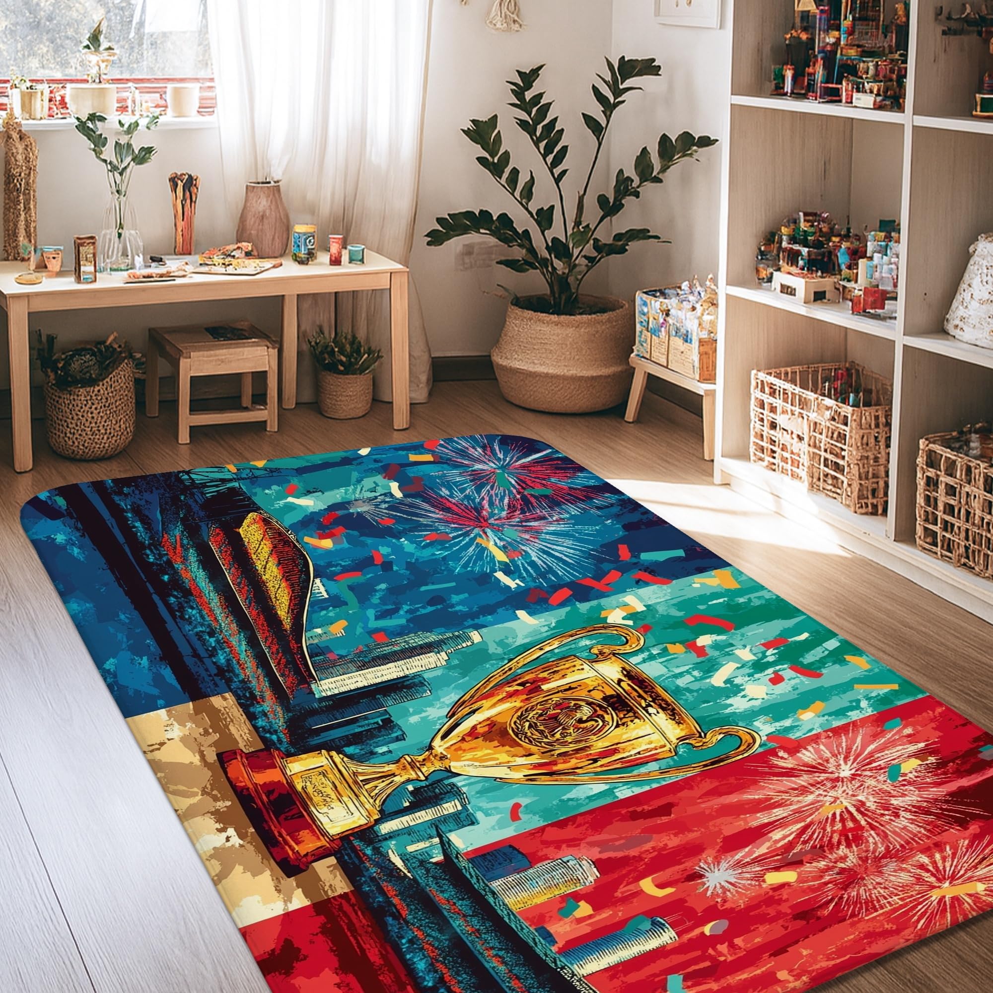 Tapis antidérapant bleu feux d'artifice pour salon et chambre
