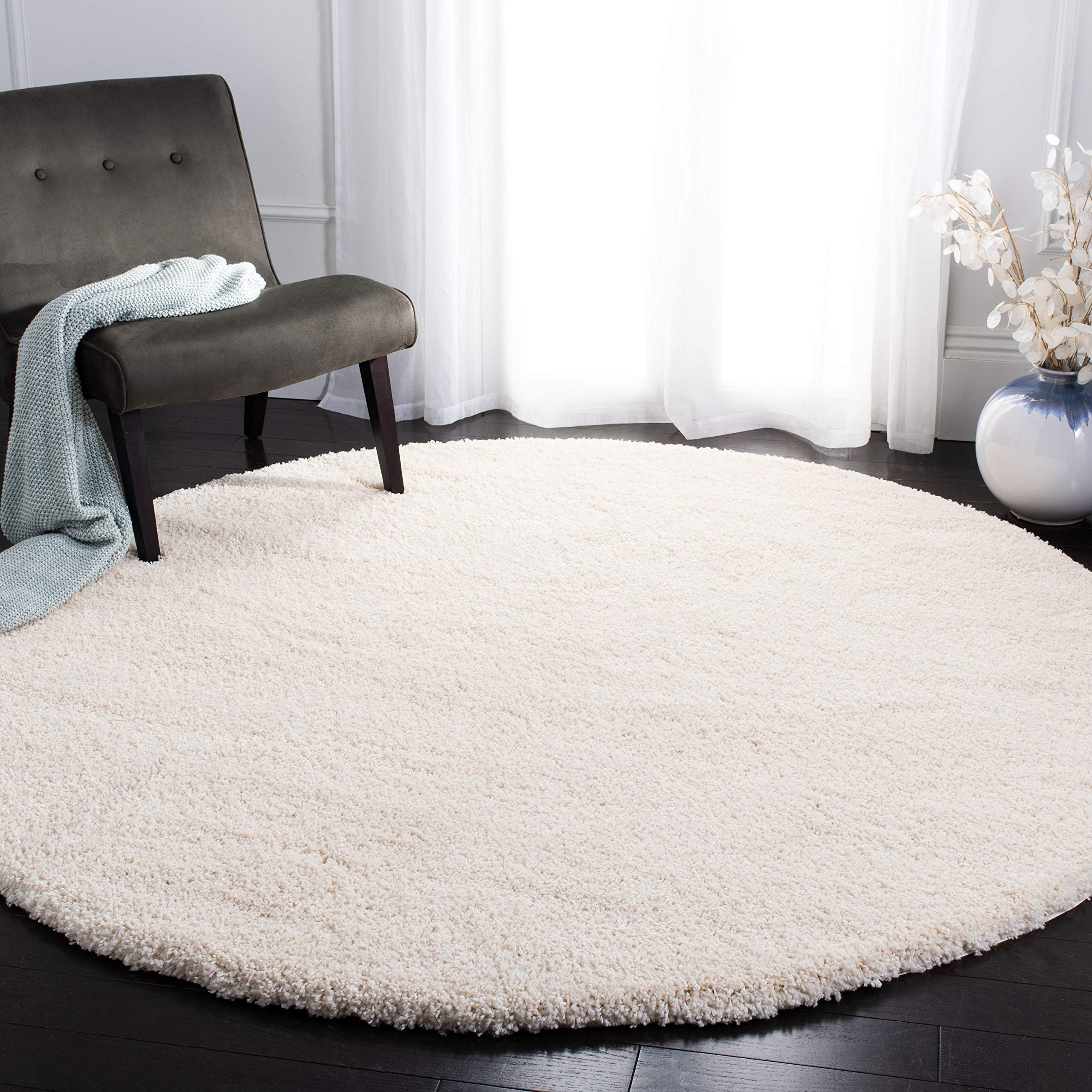California Shag Collection Area Rug - 8'6" Round, Ivory, Non-Shedding & Easy to Clean, Ultra Plush Thick Pile, Ideal for Living Room, Bedroom, Dining Space (SG151-1212)