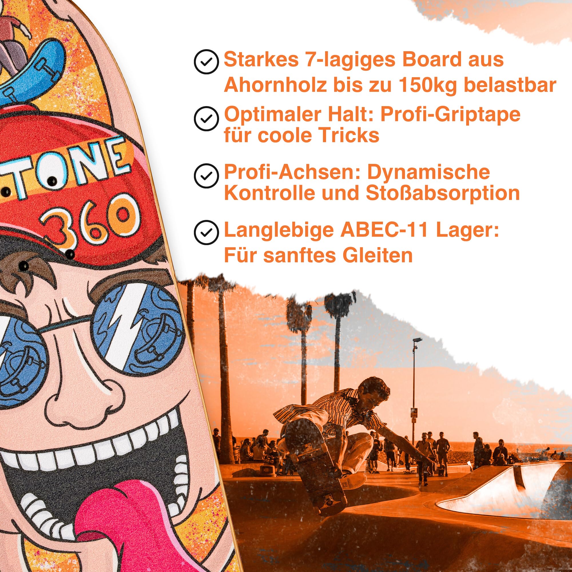 Skateboard,pour enfants à partir de 6 ans,Planche de skate pour demi-pipe et route,Charge maximale : 150 kg,Idéal pour les enfants, les adolescents et les adolescents (Crazy)