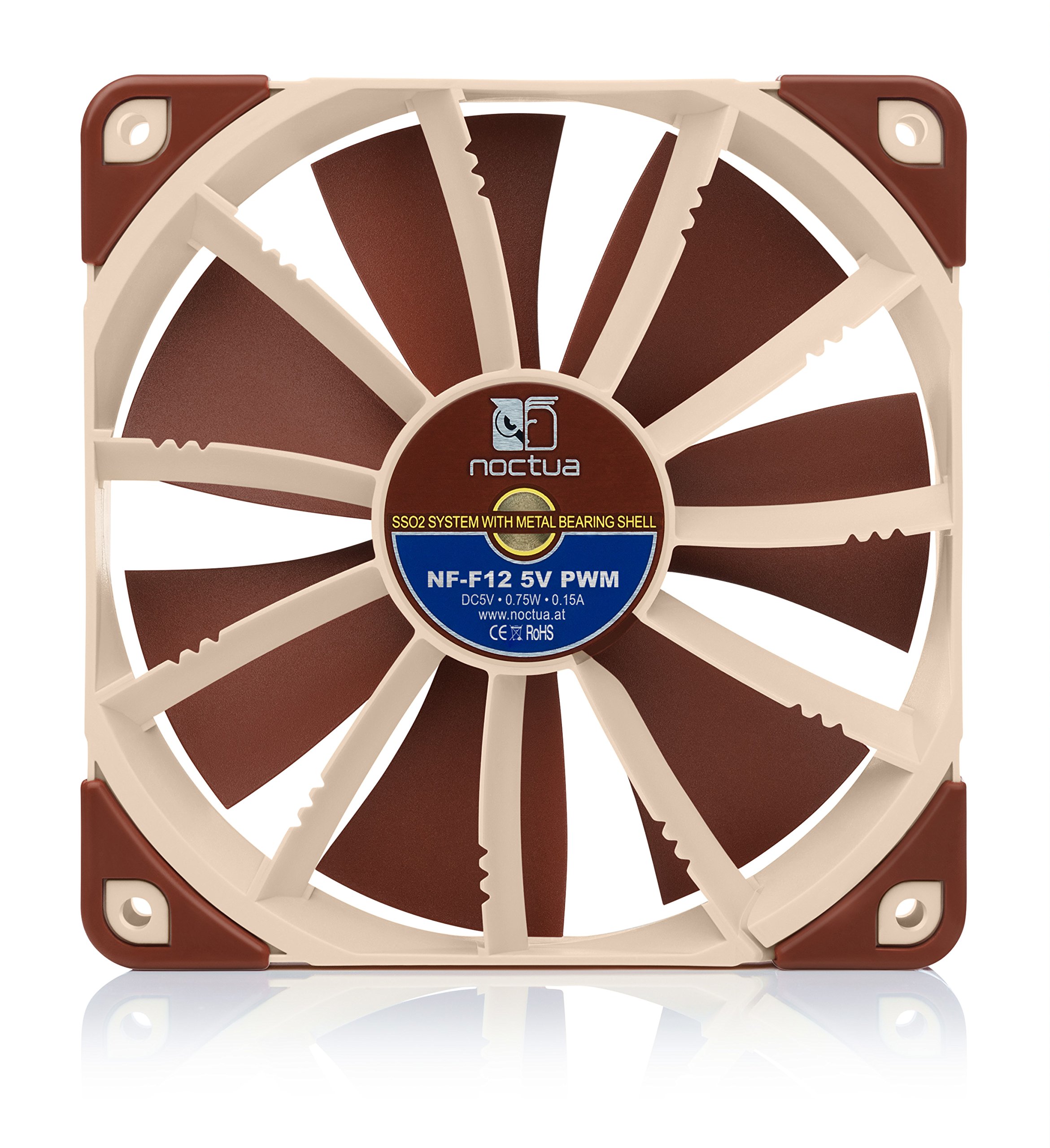 Noctua NF-F12 5V PWM, Ventilateur Silencieux Haut de Gamme avec Câble d’Adaptation USB, 4 Broches, Version 5V (120 mm, Marron)