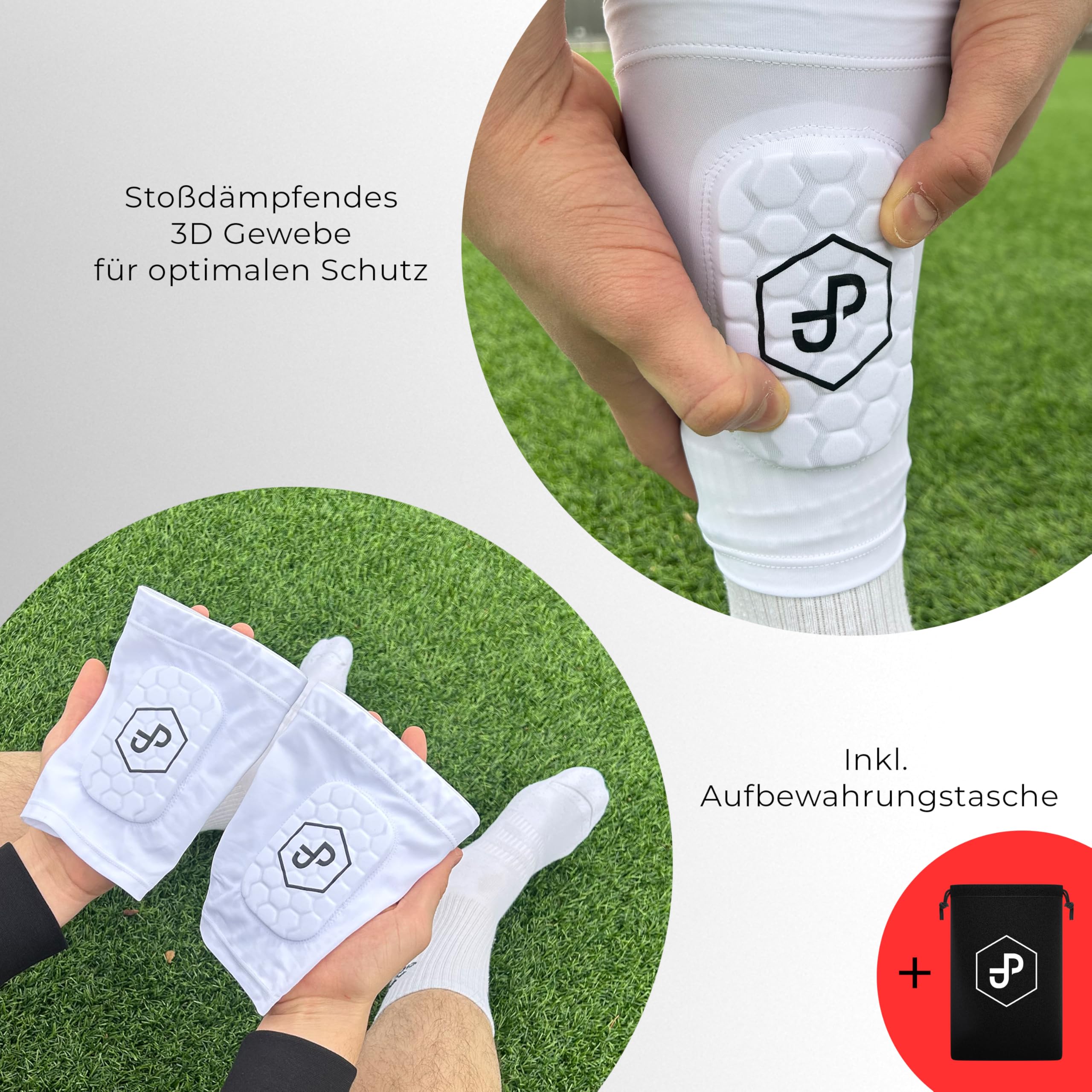JDP Premium 3in1 Schienbeinschoner, Strumpf mit integriertem Schienbeinschoner (schützendes Pad), hochwertiger Schienbein Schoner inkl. Fußballstutzen, Fußballschoner Fussball Herren Frauen Kinder