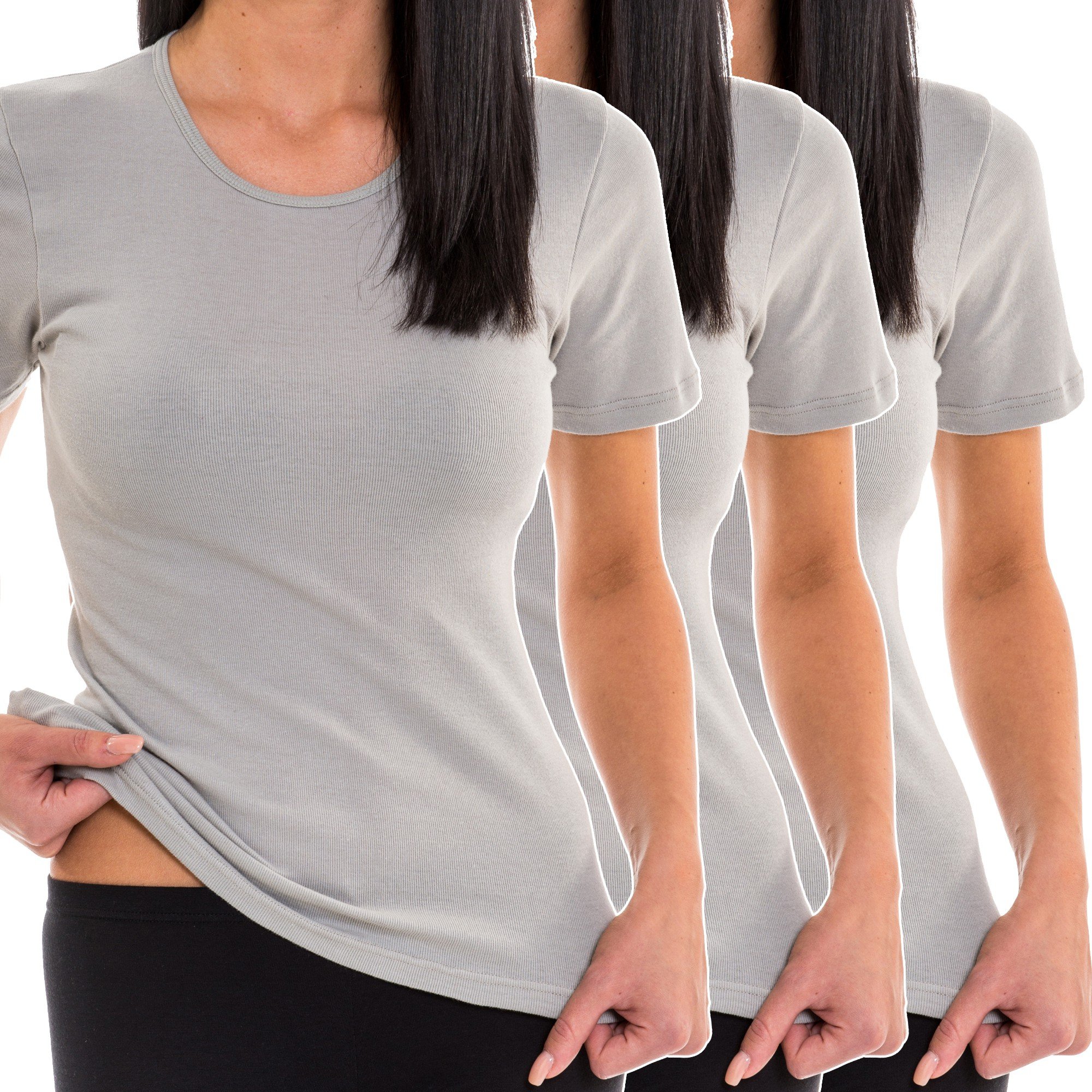 HERMKO 1800 Lot de 3 Maillots de Corps Manches Courtes pour Femme en 100% Coton Biologique