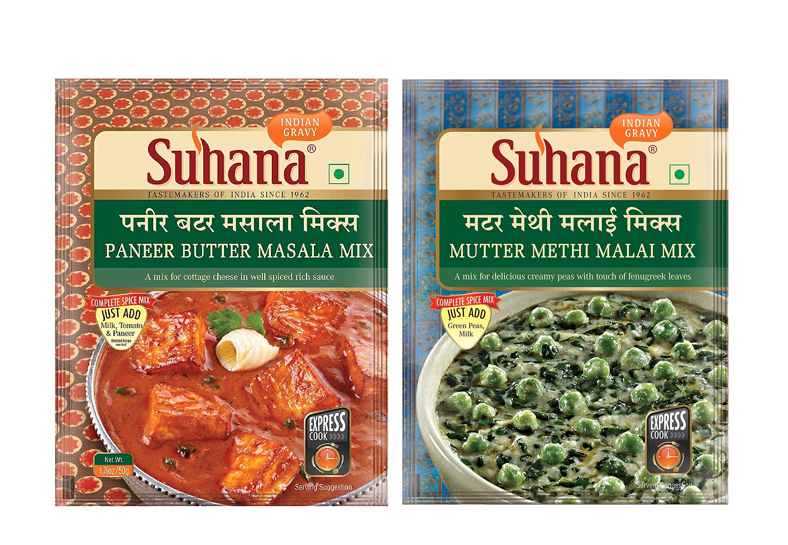 Suhana Mutter Methi Malai Mix & Paneer Butter 50g Easy to Cook |Spice Mix - Combo of 4 (B08B656QP9) Amazon Price History, Amazon Price Tracker