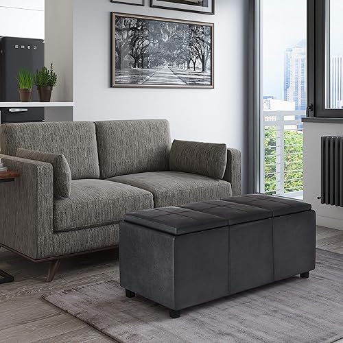 Miniatura 41 de Otomana rectangular de almacenamiento de cuero sintético Simpli Home Avalon., Cuero, Marrón Azul,Marrón Chocolate,Cloud gris,Gris oscuro,Azul