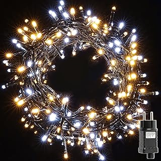 H HANSEL HOME Guirnalda Luces Led de Navidad Luces de Árbol de Navidad Uso Interior/Exterior IP44 Impermeable Cable Verde (Luz Blanco Y Cálida, 140 Leds 7M)