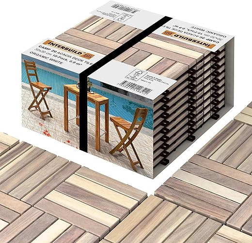 Interbuild Acacia Hardwood Interlocking Patio Deck Tiles, 12