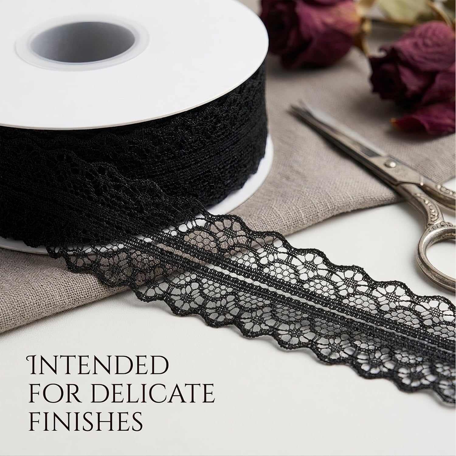 Black Lace Ribbon Vintage Lace Trim, 25 Yards 1.2 Inch for Sewing Trim and Embellishments DIY Crafts