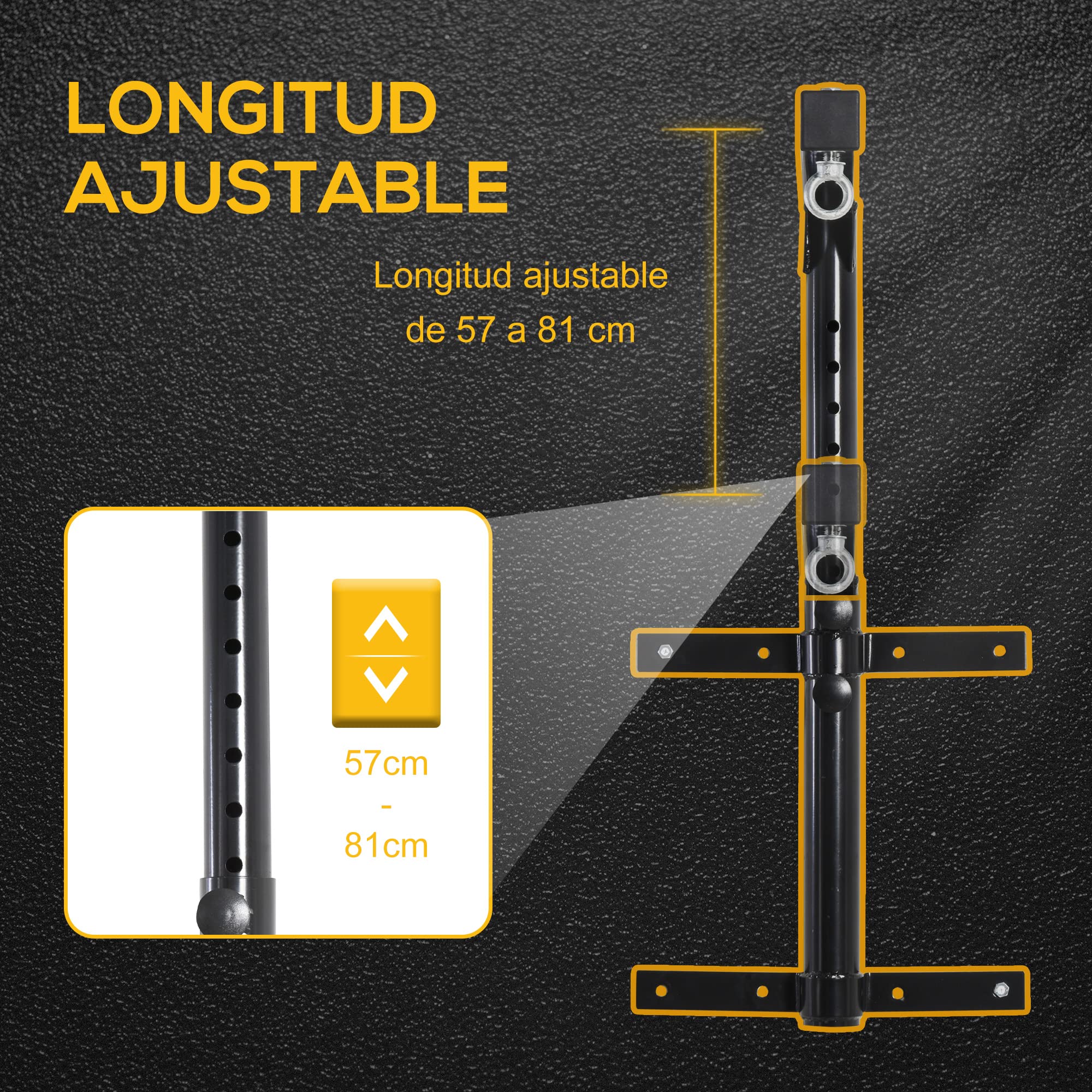 HOMCOM Soporte de Pared para Saco de Boxeo Altura Ajustable 60-88 cm Carga Máx. 100 kg Negro