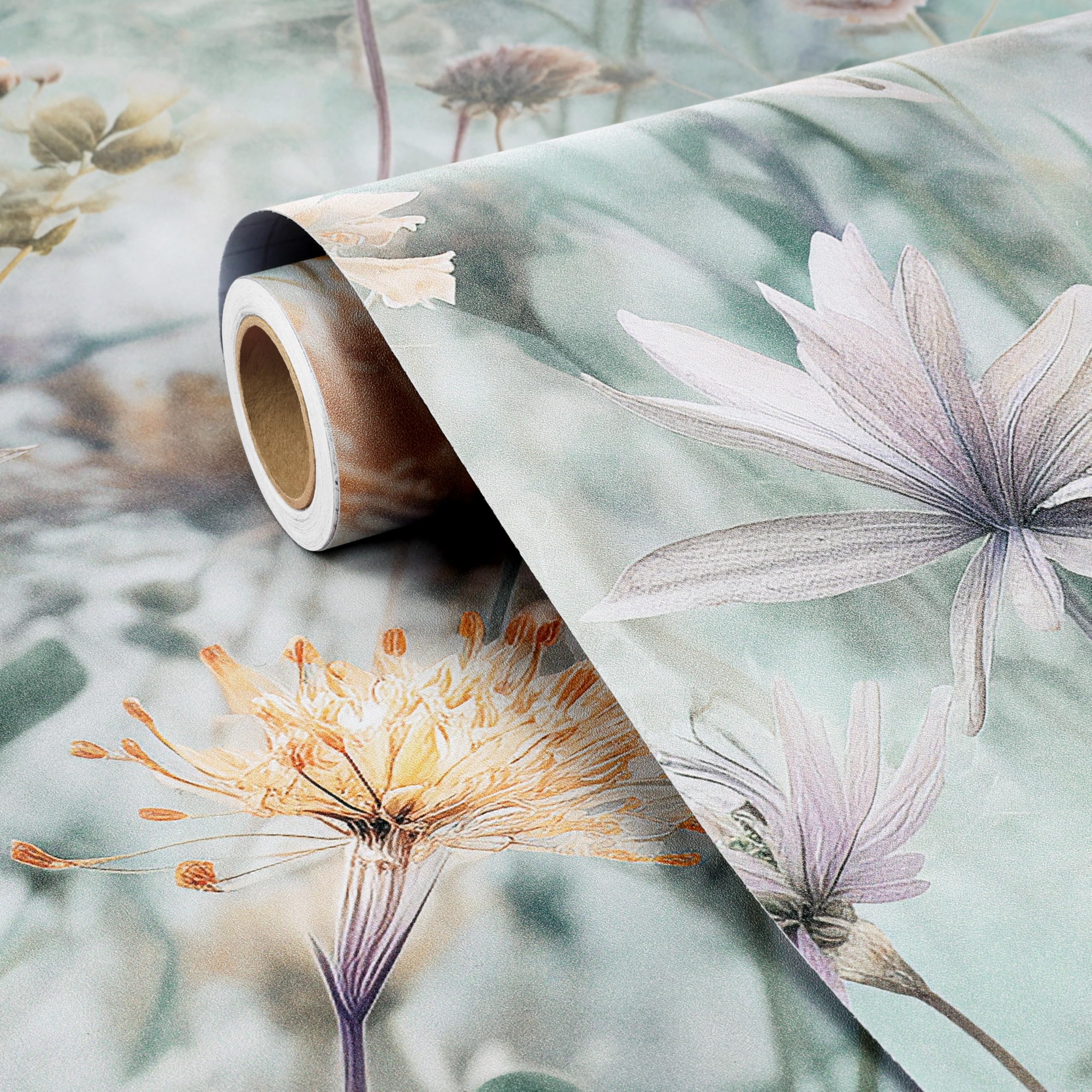 FunStick 44.5CM×9M Papel Pintado Pared Flores Diente de León Gris Revestimiento de Paredes Baño Papel de Pared Autoadhesivo Habitacion Dormitorio Flores Silvestres Vinilo Adhesivo Muebles Cocina Gris