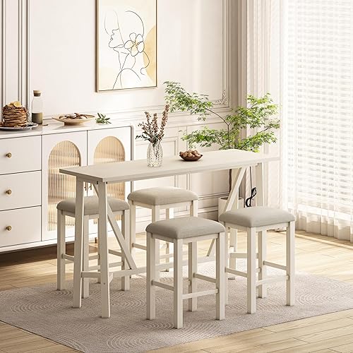 Juego de mesa de bar para 4, 5 piezas de altura de mostrador, juego de mesa de comedor con 4 taburetes altos, juego de mesa de bar y taburete para