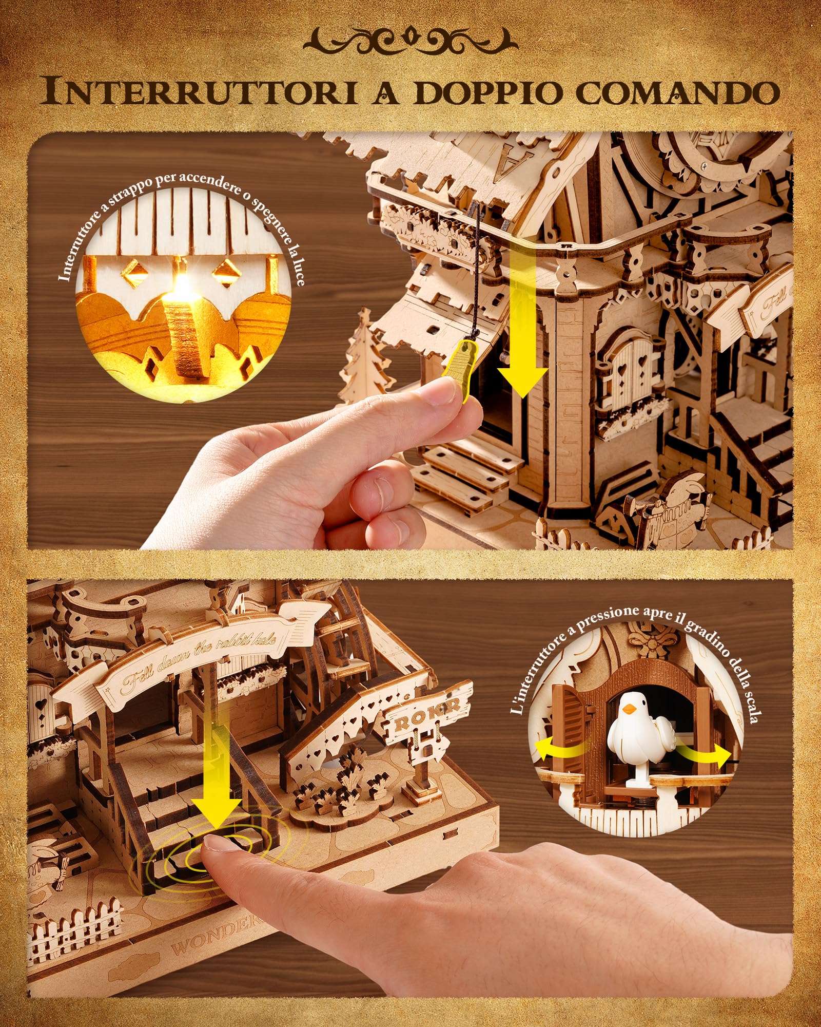 ROKR Puzzle 3D in Legno Orologio a cucù, Modellini da Costruire per Adulti, Puzzle 3D Kit di modellismo Regali Artigianali e Decorazioni, Cuckoo Clock Colore del legno, LC901
