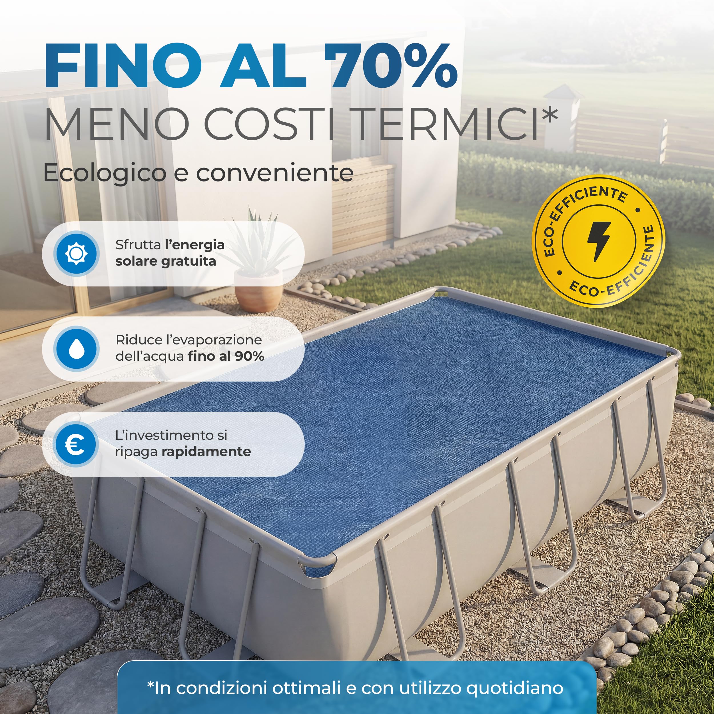 Miganeo Premium Telo Solare per Piscina 549x274 cm Rettangolare | Nero/Blu | Tagliabile | Telo Termico | Riscaldamento piscina