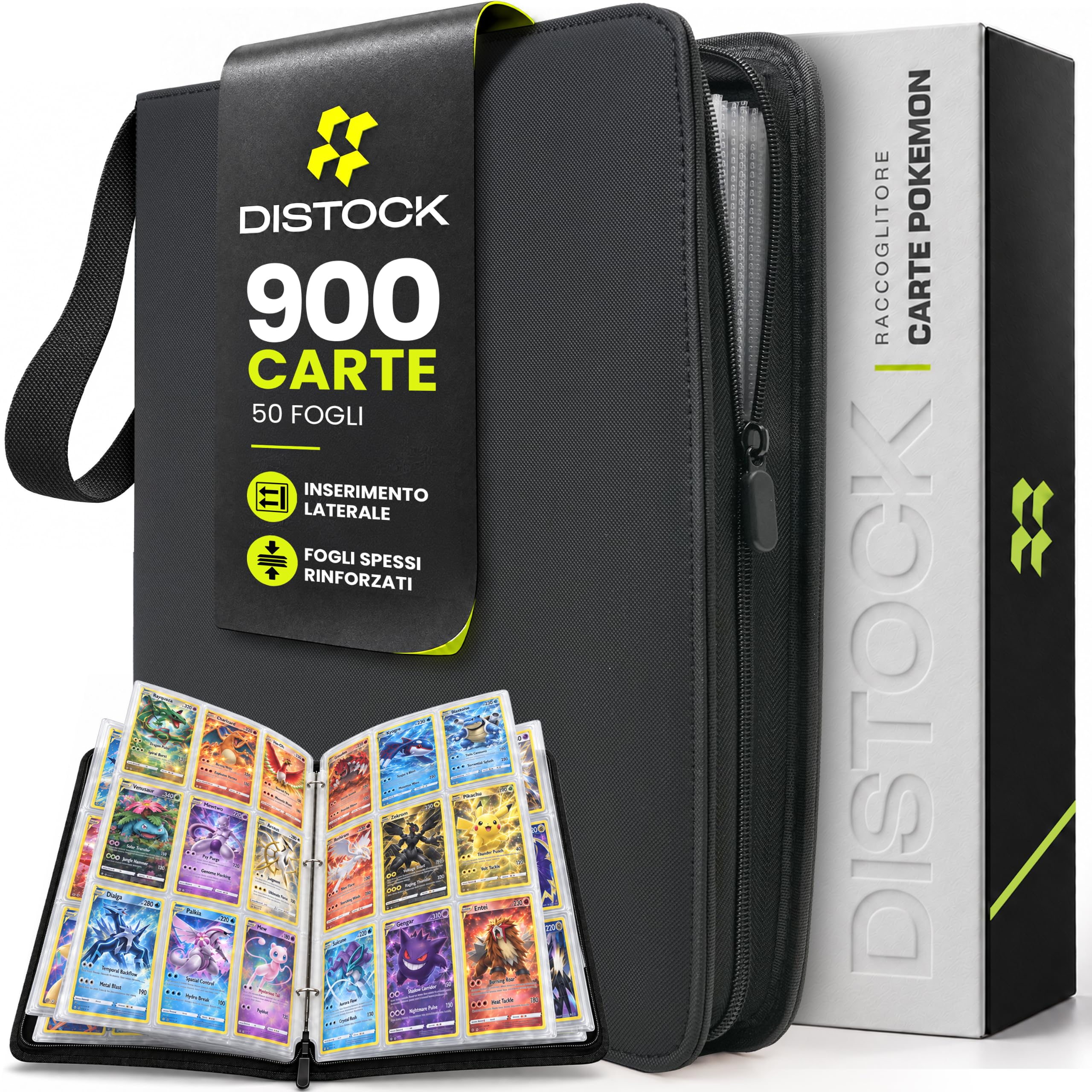 DISTOCK® - Raccoglitore Carte Pokemon 9 Tasche con Cerniera - 50 Fogli - 900 Carte Espandibile