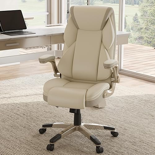Miniatura 5 de EUREKA ERGONOMIC Silla de oficina ejecutiva de cuero, silla de oficina ergonómica con brazos abatibles, silla de oficina con respaldo alto con