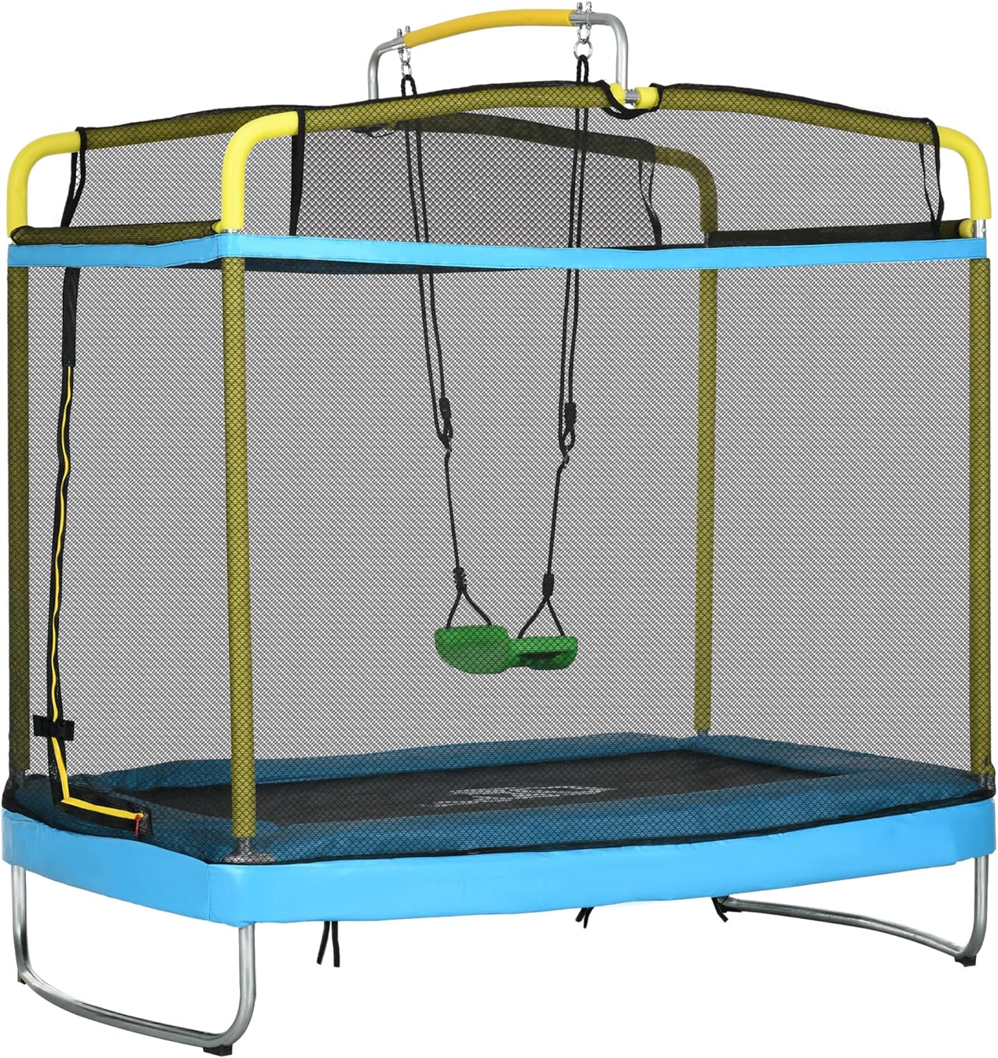 Qaba 3-in-1 Trampoline for Kids, 6.9' Kids Trampoline with Enclosure, Swing, Gymnastics Bar, Toddler Trampoline for Outdoor/Indoor Use, Light Blue