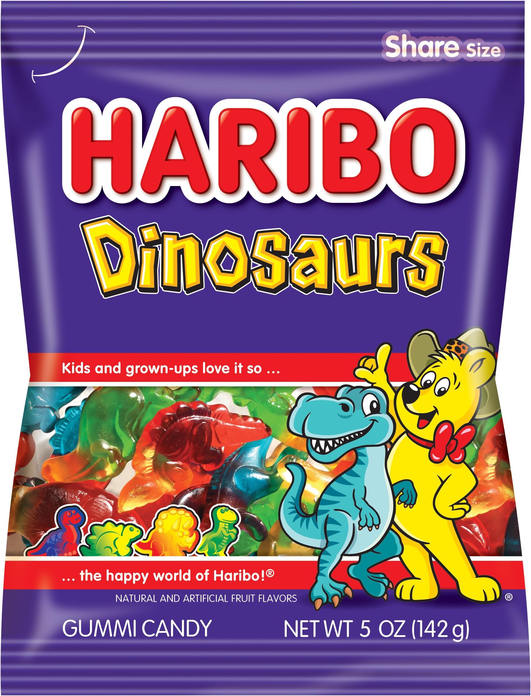 HARIBO Gummi Candy, Dinosaurs Gummy Candy, 5 Ounce Share Size Bags (Pack of 12) Delicious Soft & Chewy Sweet Snacks, Assorted Fruity Flavors