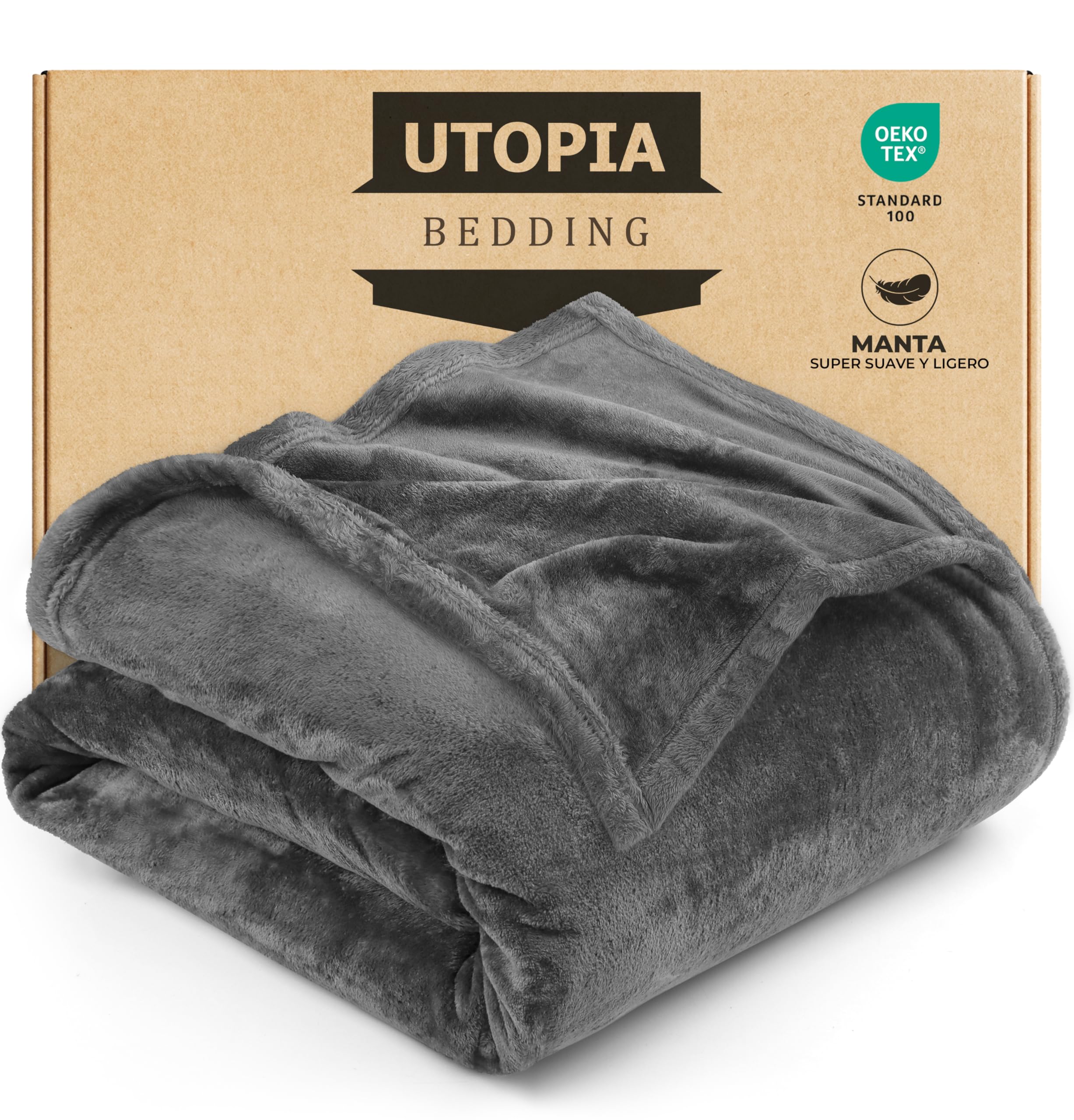 Utopia Bedding Manta de forro polar manta ligera para cama, sofá o sofá, adecuada para todas las estaciones [200 x 150 cm, gris] OEKO-TEX STANDARD 100